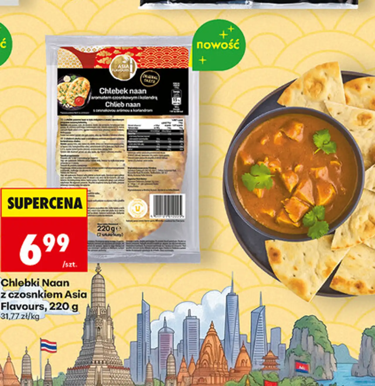 Chlebki Naan z czosnkiem Asia Flavours, 220 g