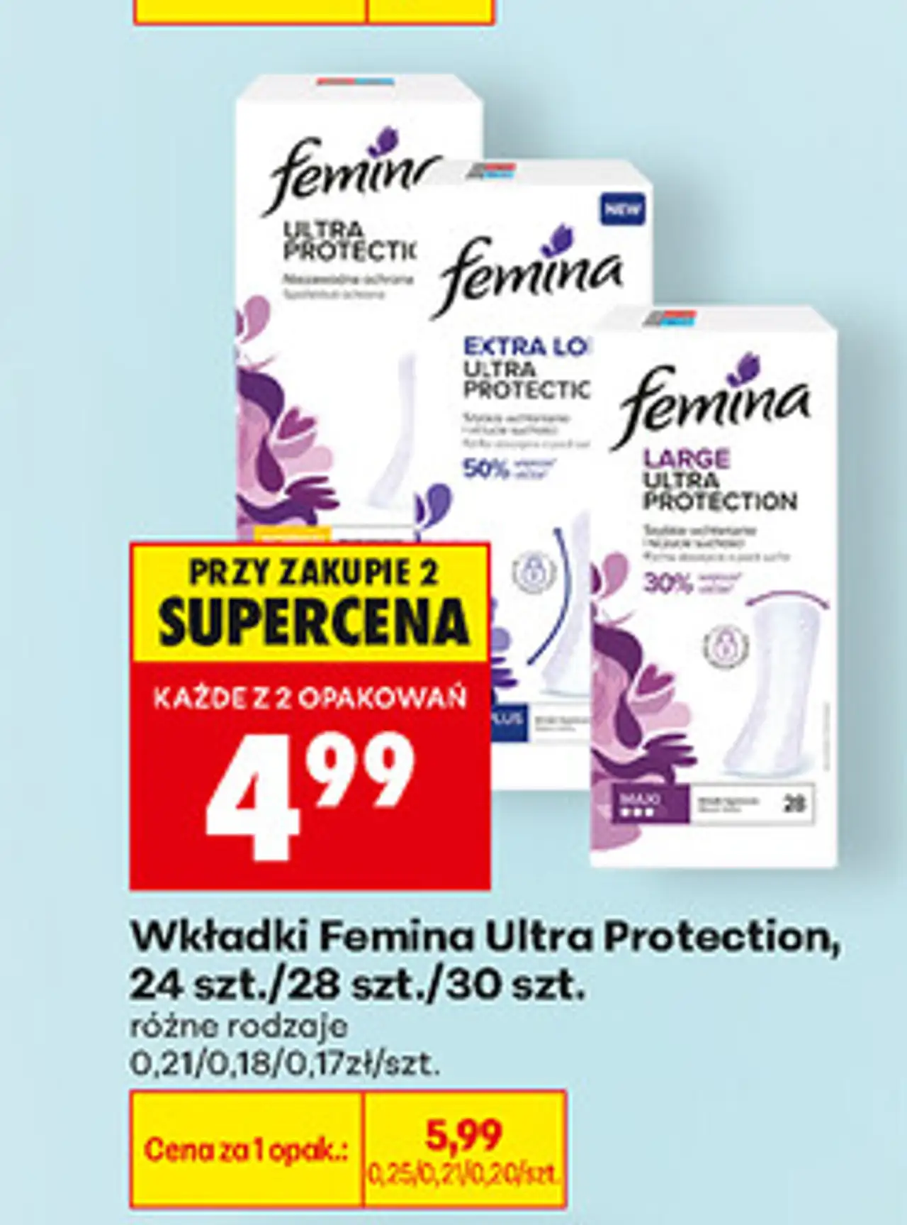 Wkładki Femina Ultra Protection, 24 szt./28 szt./30 szt.