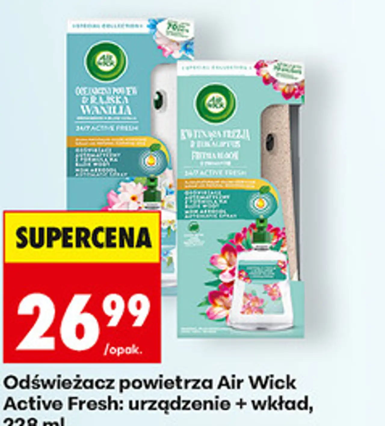 Odświeżacz powietrza Air Wick Active Fresh: urządzenie + wkład, 228 ml