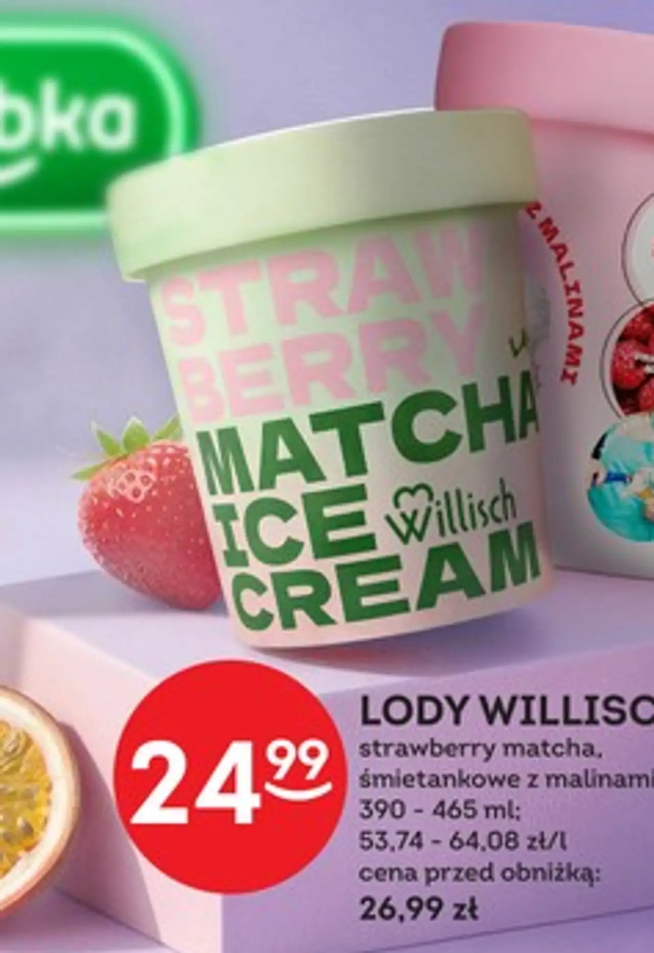 Lody Willisch strawberry matcha, śmietankowe z malinami