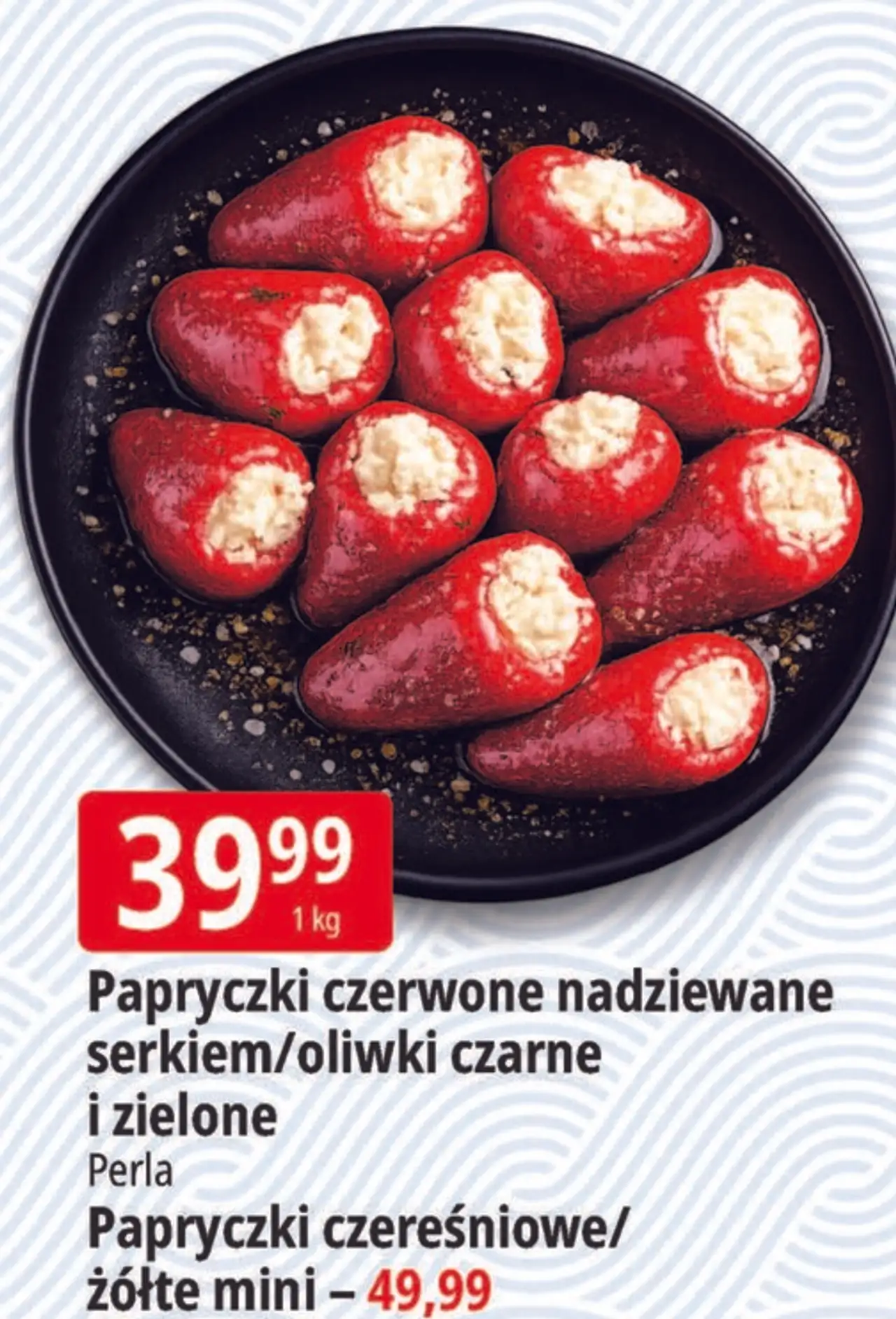 Papryczki czerwone nadziewane serkiem/oliwki czarne i zielone Perla