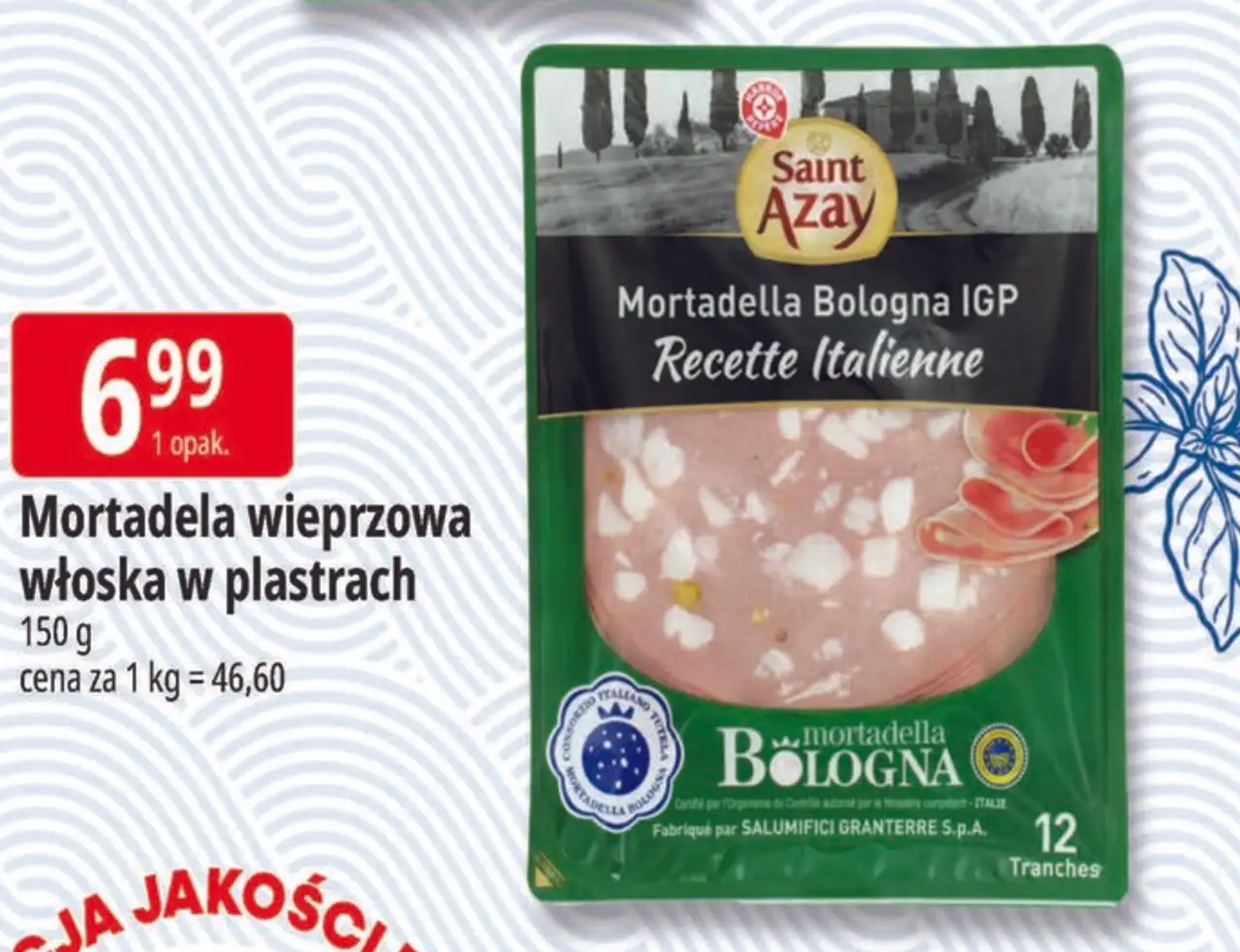 Mortadela wieprzowa włoska w plastrach Saint Azay