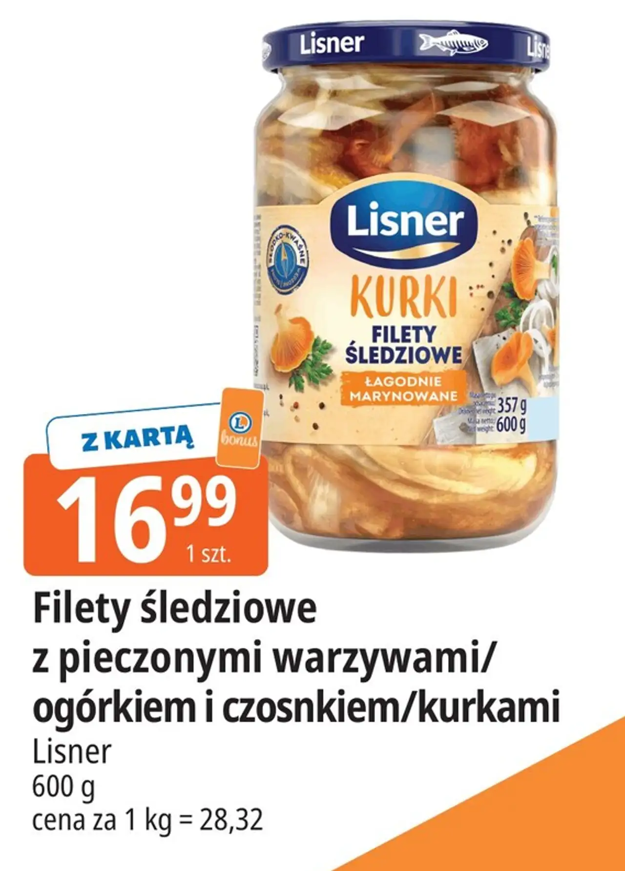 Filety śledziowe z pieczonymi warzywami/ogórkiem i czosnkiem/kurkami Lisner
