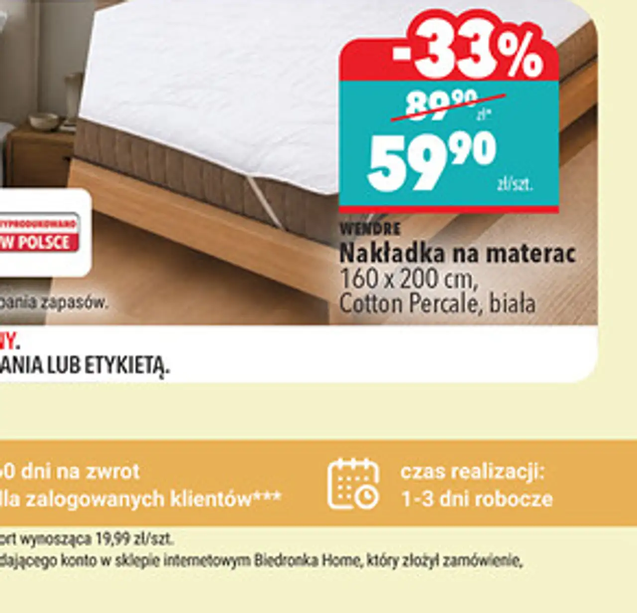 Wendre Nakładka na materac Cotton Percale