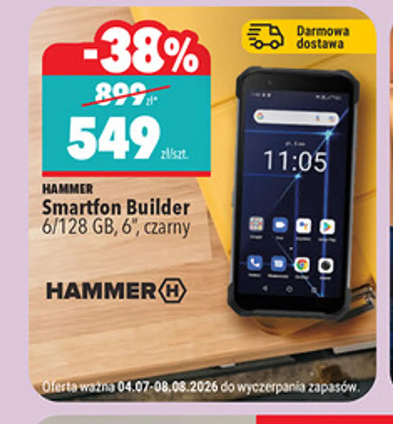 HAMMER Smartfon Builder 6/128 GB, 6", czarny