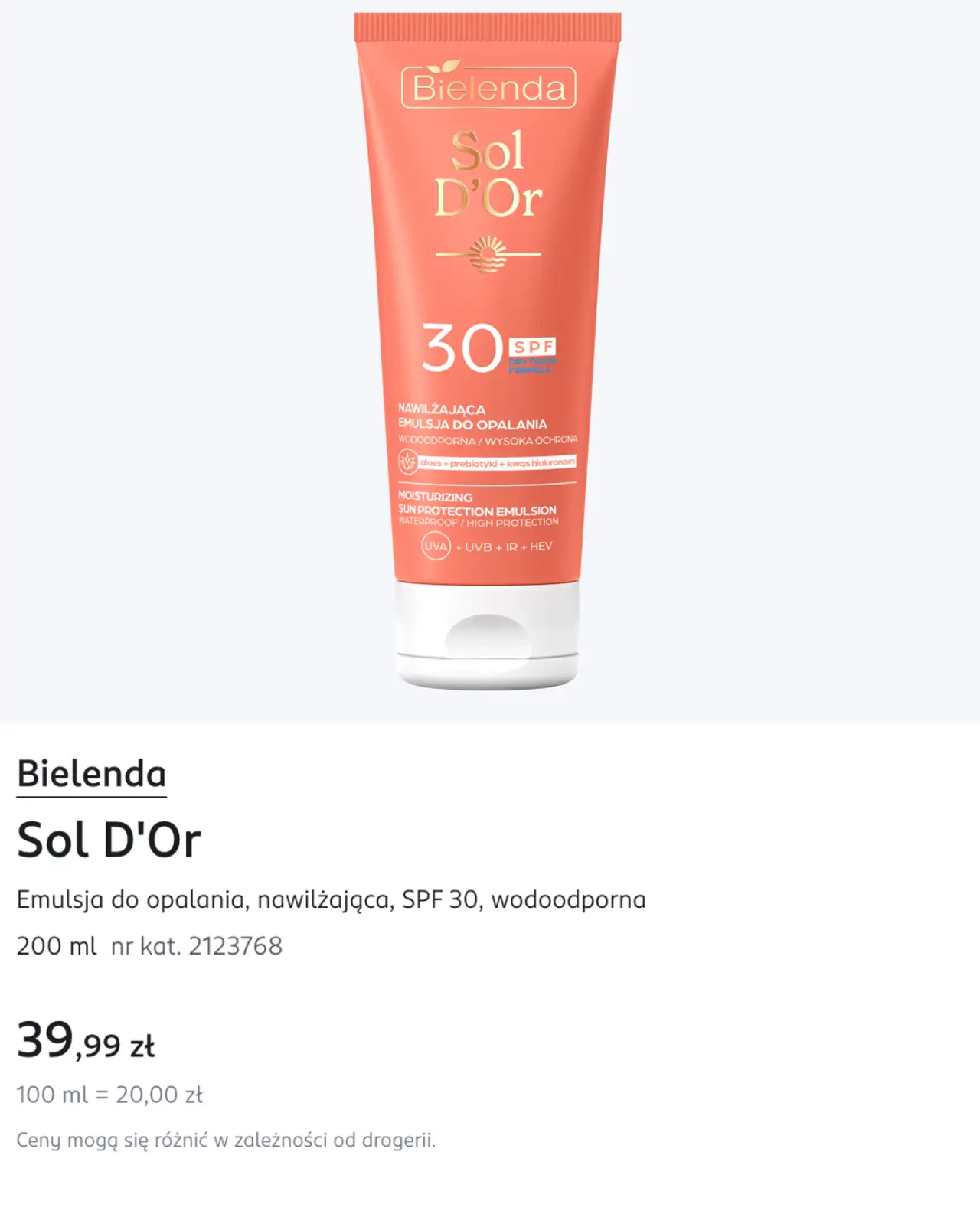 Bielenda Sol D'Or Emulsja do opalania, nawilżająca, SPF 30, wodoodporna