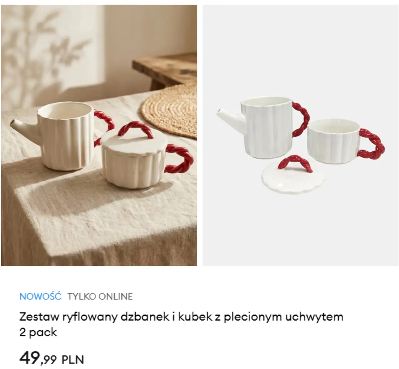 Sinsay Zestaw ryflowany dzbanek i kubek z plecionym uchwytem 2 pack