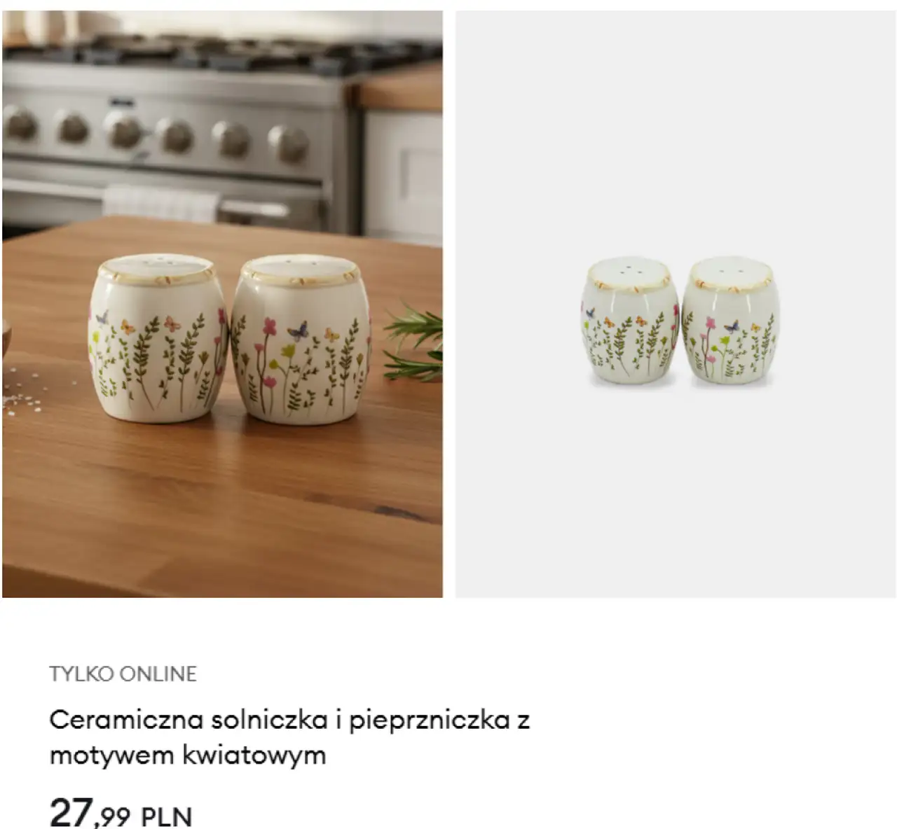 Ceramiczna solniczka i pieprzniczka z motywem kwiatowym