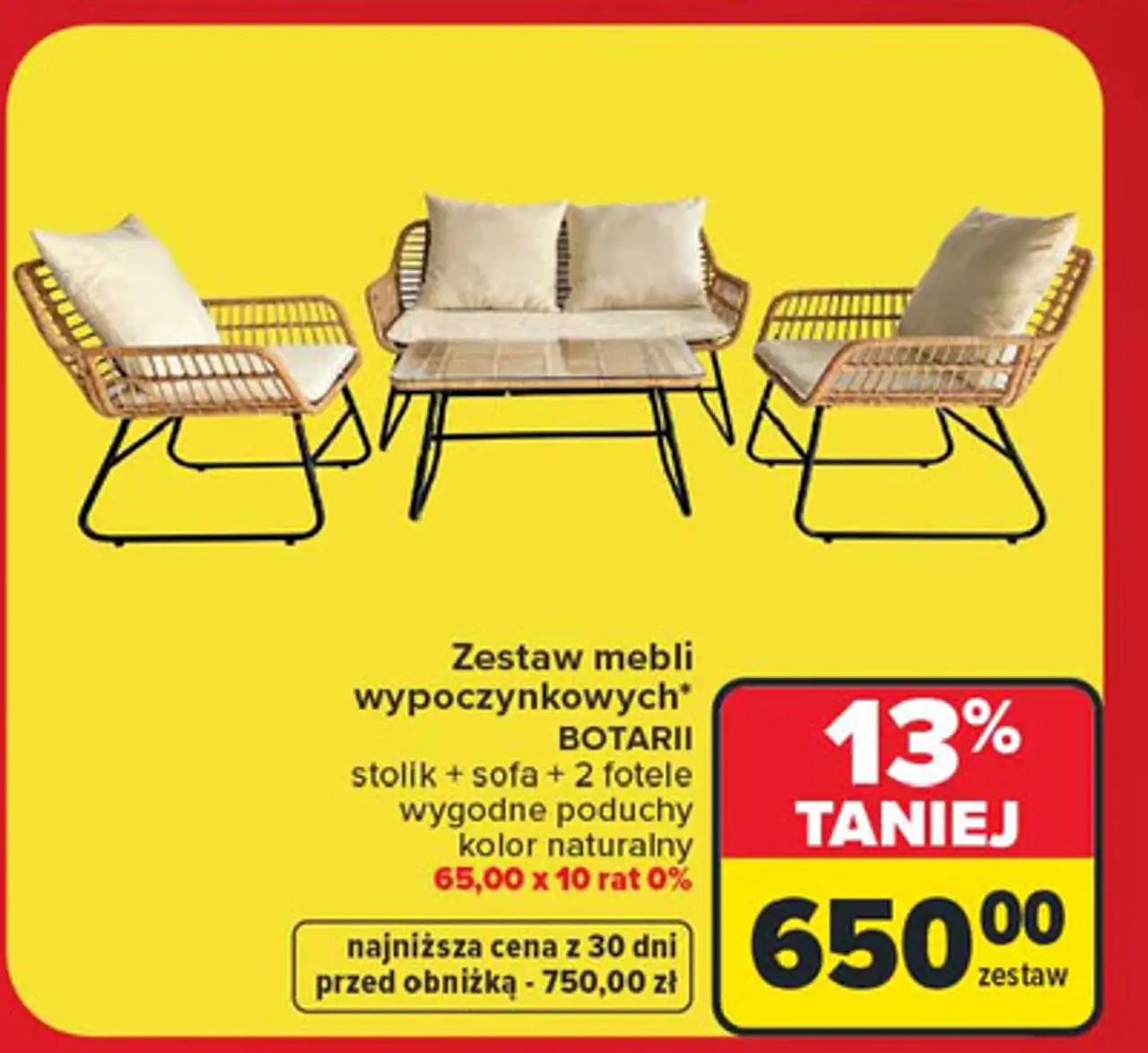 Zestaw mebli wypoczynkowych botarii kolor naturalny