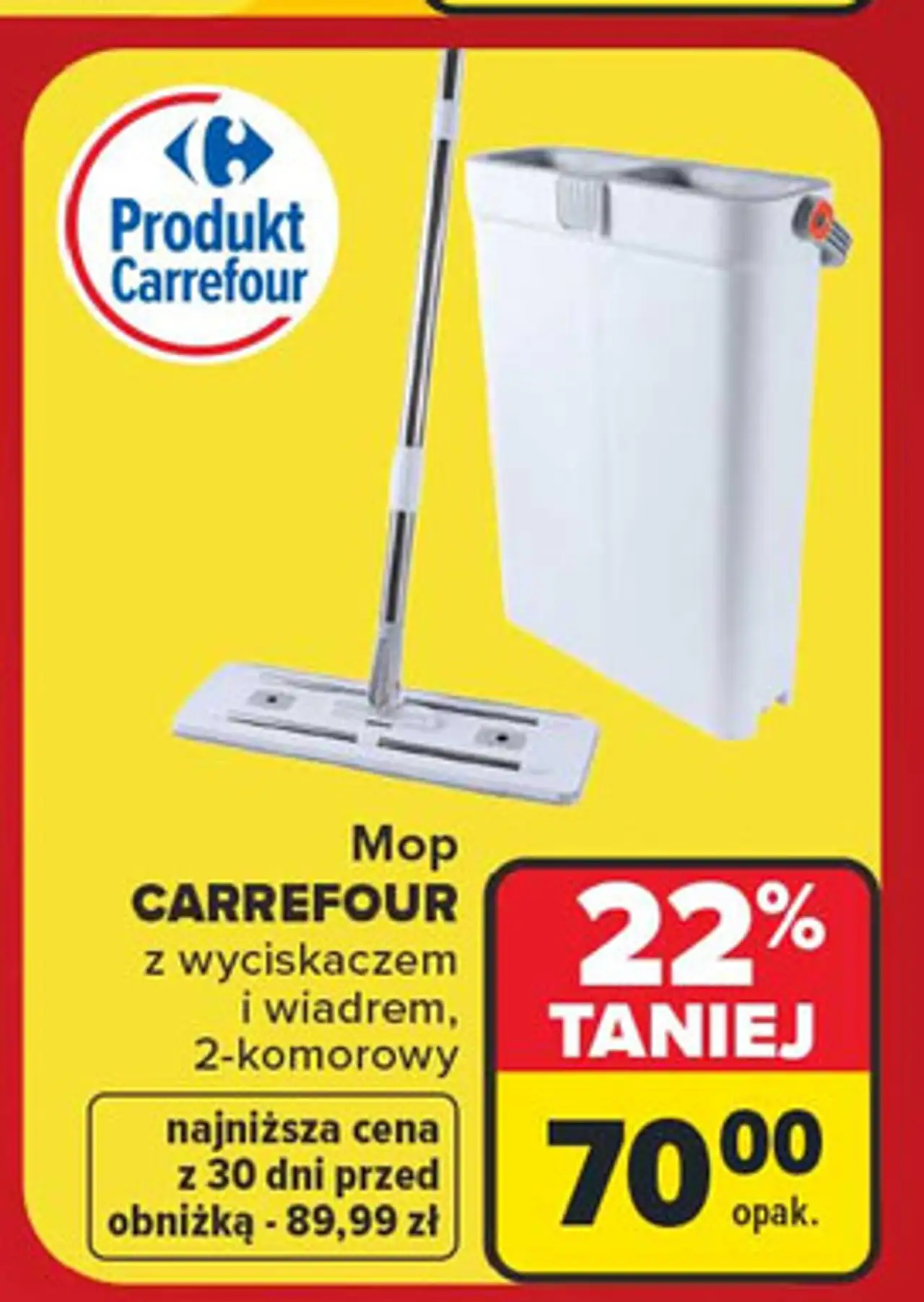 Mop z wyciskaczem i wiadrem 2-komorowy Carrefour