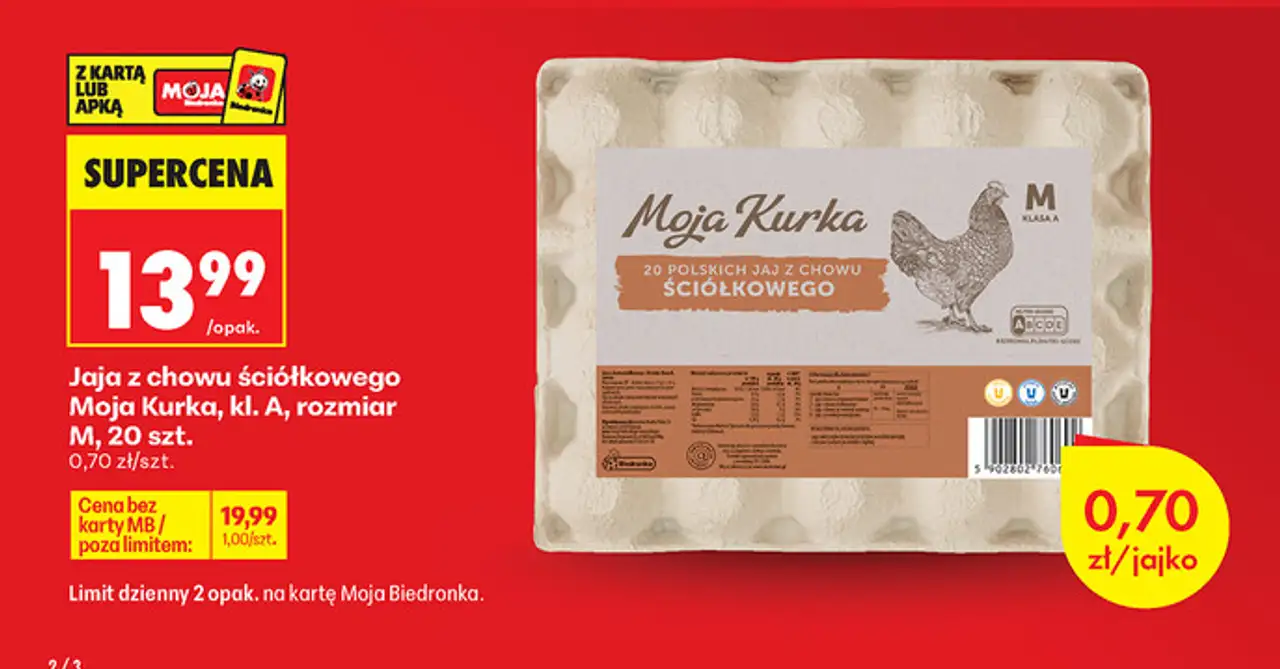 Jaja z chowu ściółkowego Moja Kurka, kl. A, rozmiar M, 20 szt.