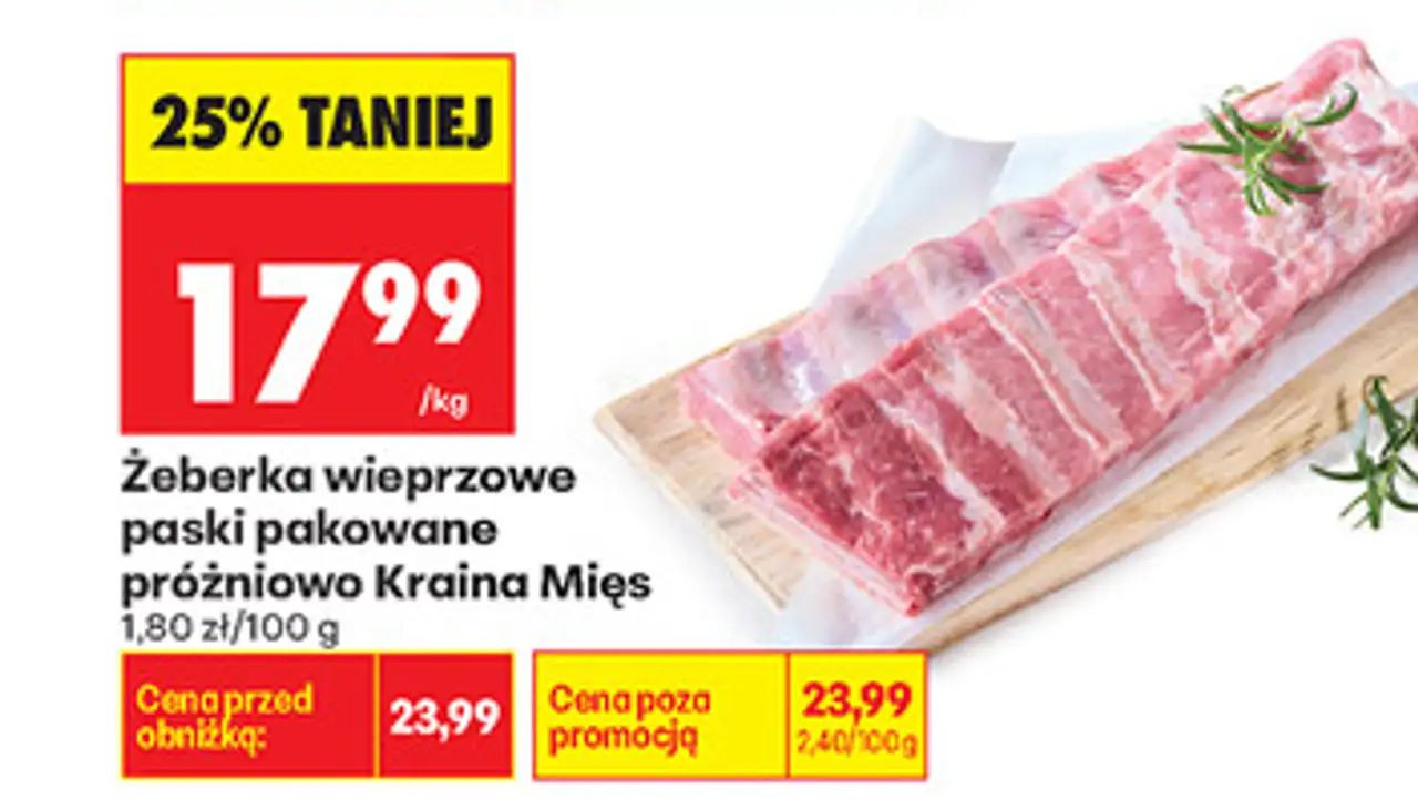 Żeberka wieprzowe paski pakowane próżniowo Kraina Mięs