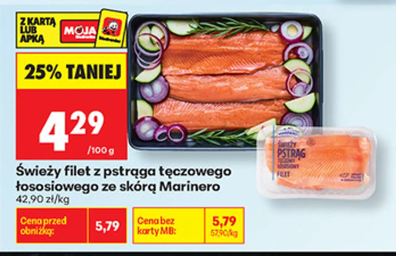 Świeży filet z pstrąga tęczowego łososiowego ze skórą Marinero