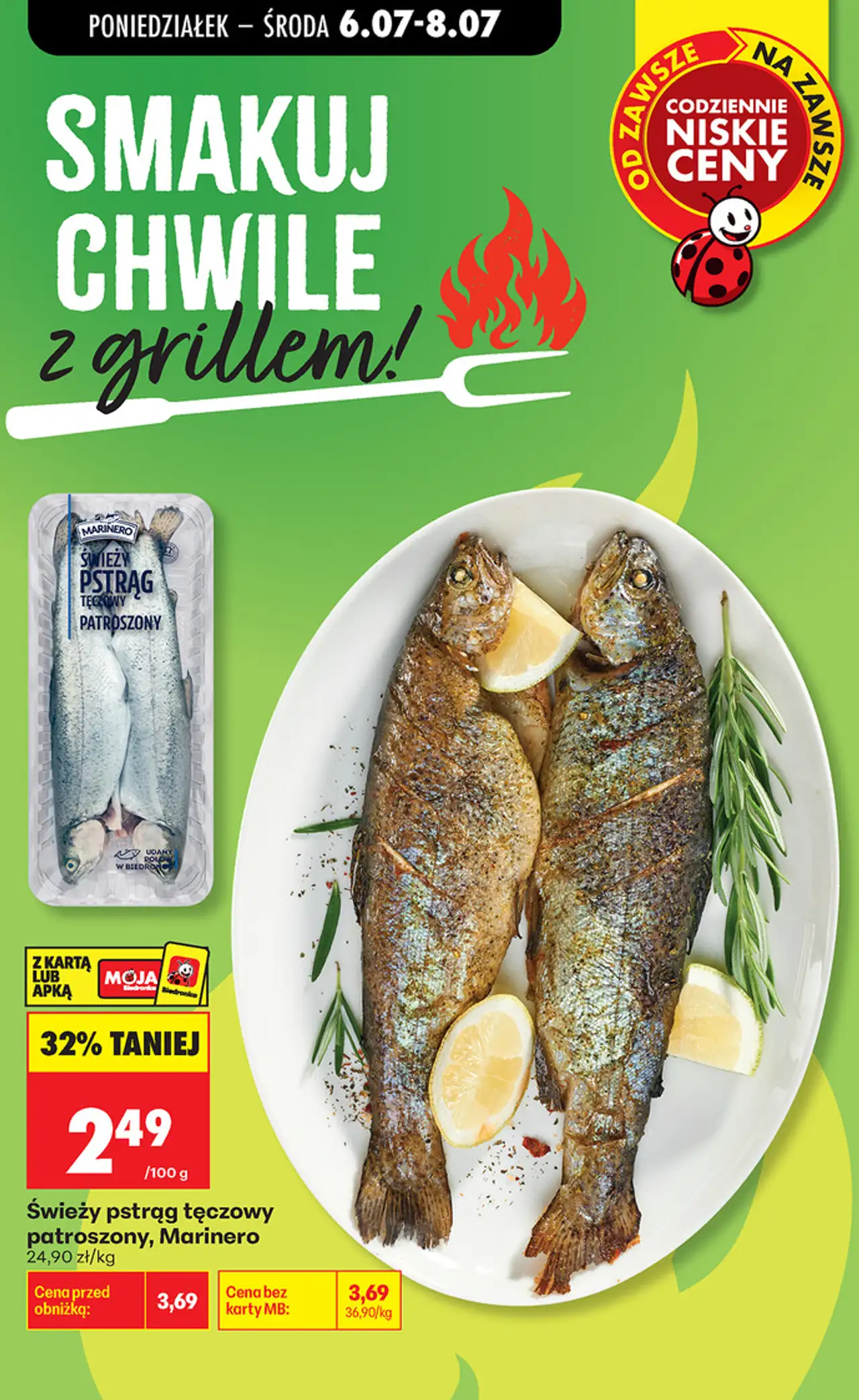 Świeży pstrąg tęczowy patroszony, Marinero
