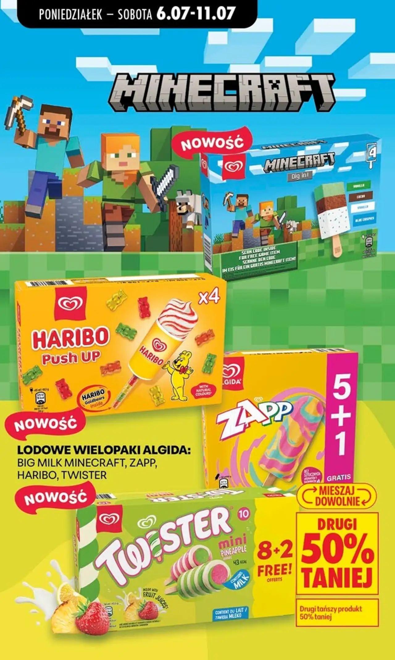 Lodowe wielopaki Algida: Big Milk Minecraft, Zapp, Haribo, Twister