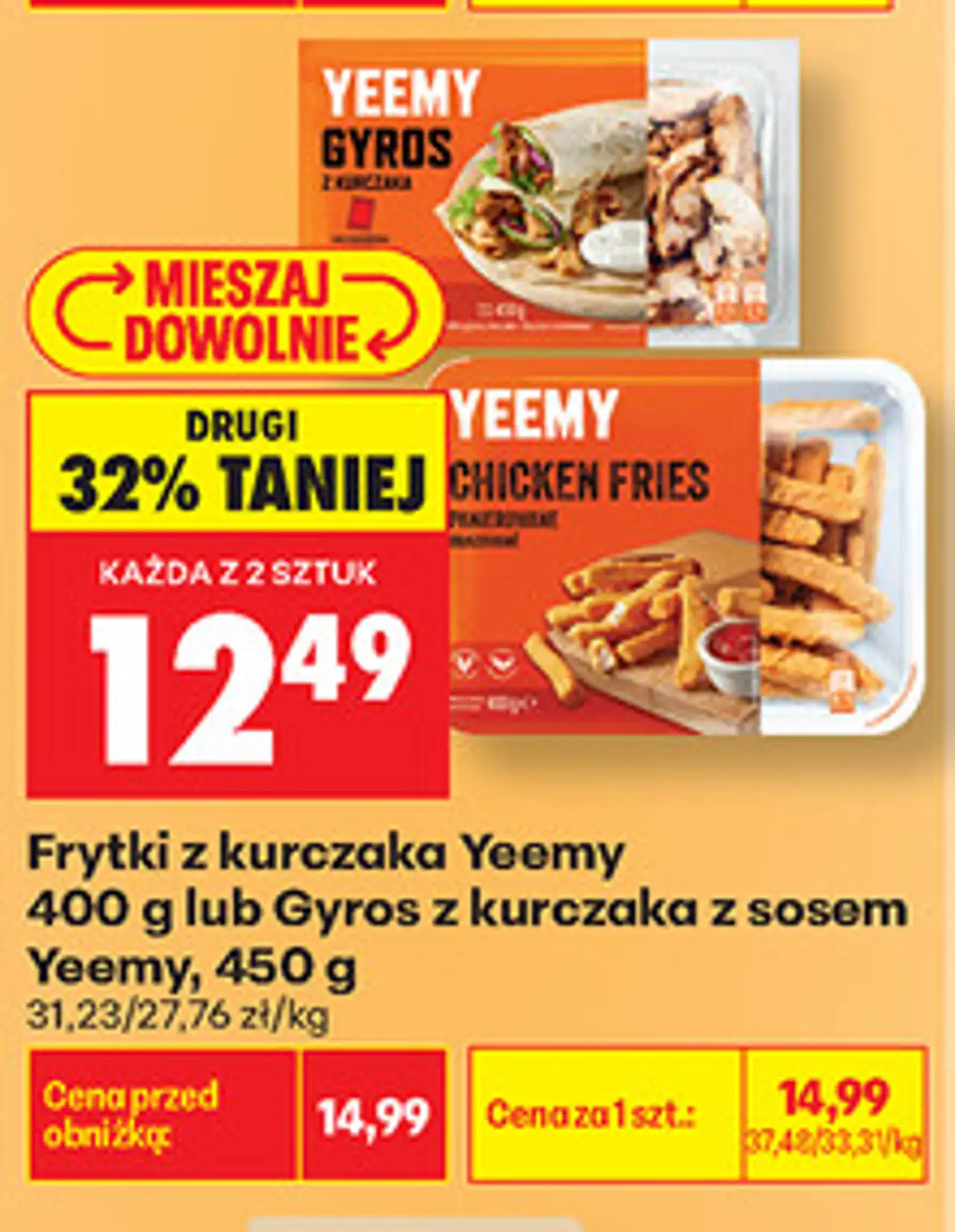 Frytki z kurczaka Yeemy lub Gyros z kurczaka z sosem Yeemy