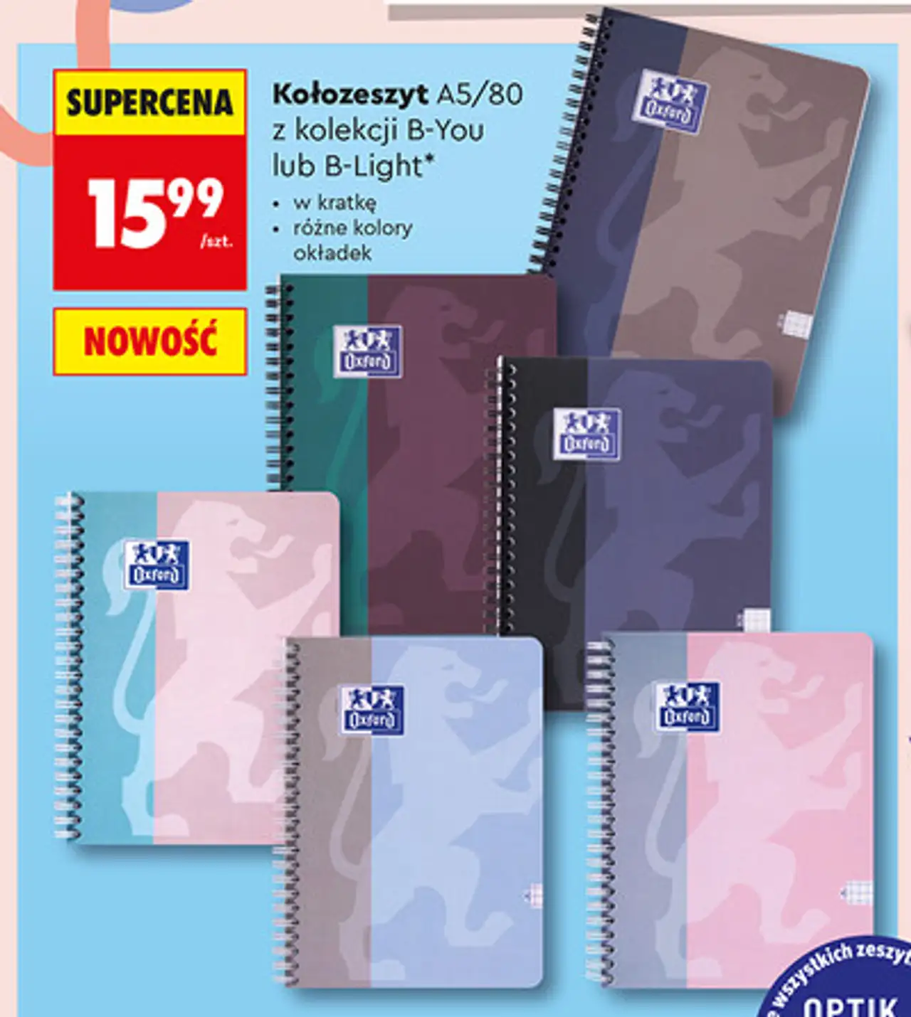 Kołozeszyt A5/80 z kolekcji B-You lub B-Light Oxford