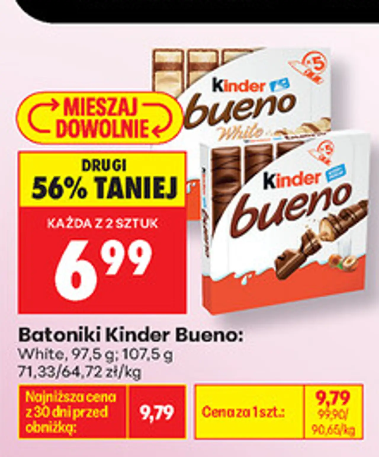 Batoniki Kinder Bueno: White, 97,5 g; 107,5 g