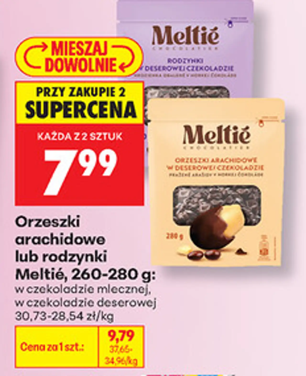 Orzeszki arachidowe lub rodzynki Meltié, 260-280 g