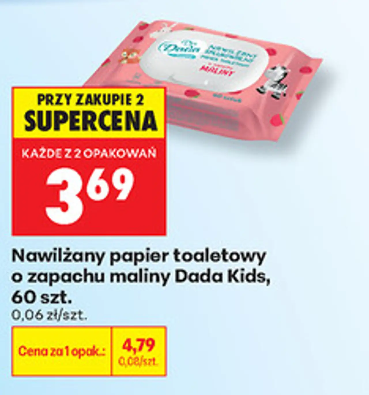 Nawilżany papier toaletowy o zapachu maliny Dada Kids