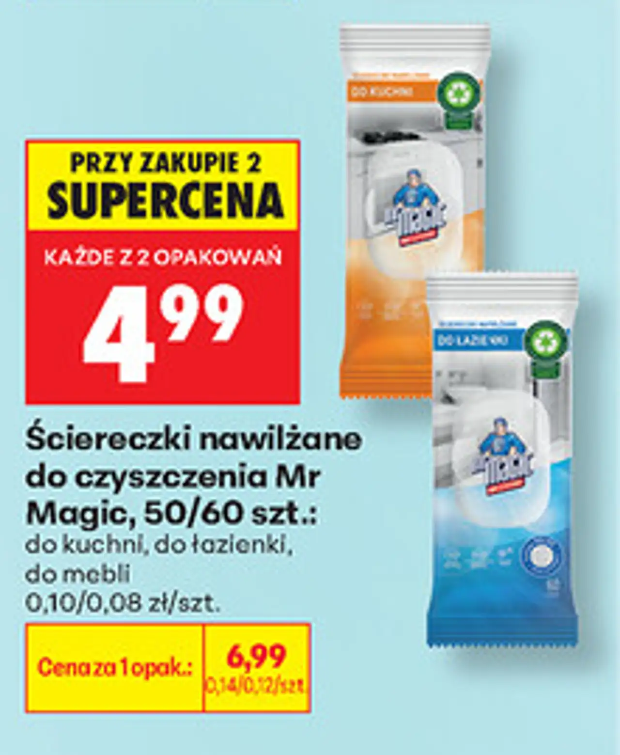 Ściereczki nawilżane do czyszczenia Mr Magic, 50/60 szt.
