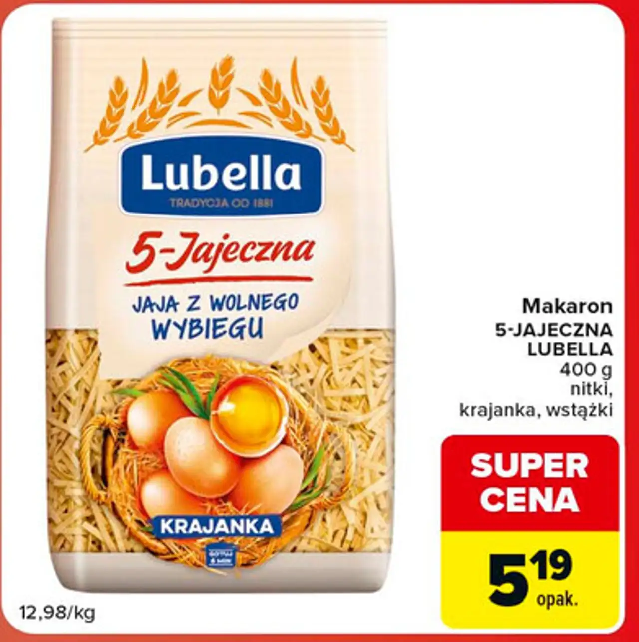 Makaron 5-jaj nitki Lubella Jajeczna