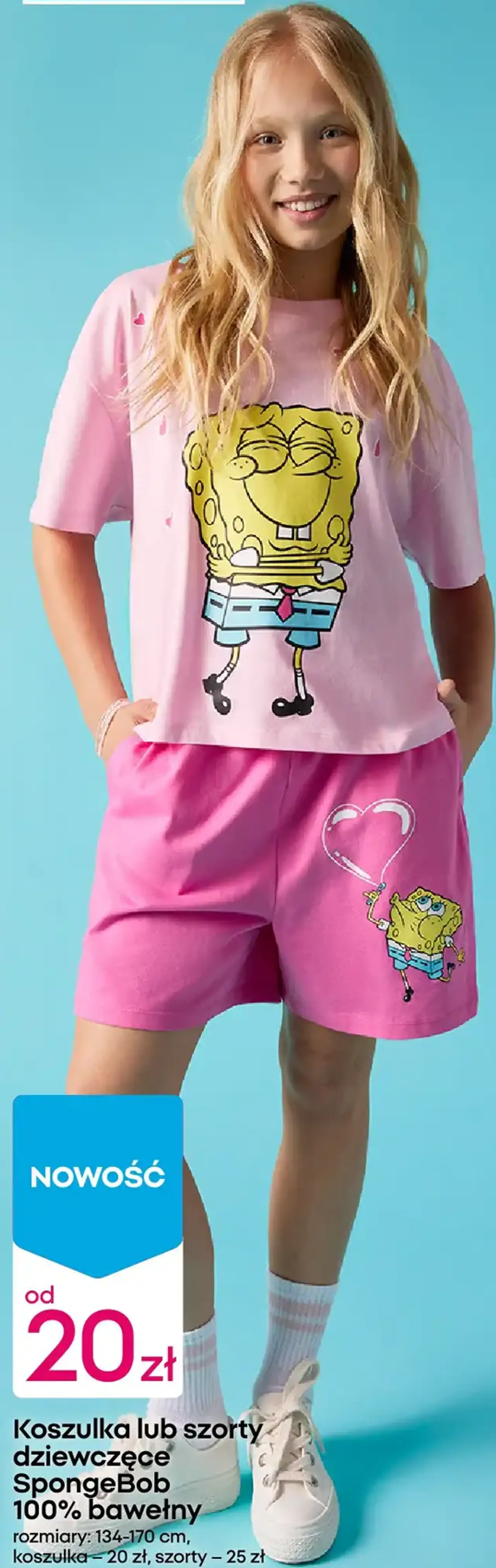 Koszulka lub szorty dziewczęce SpongeBob 100% bawełny