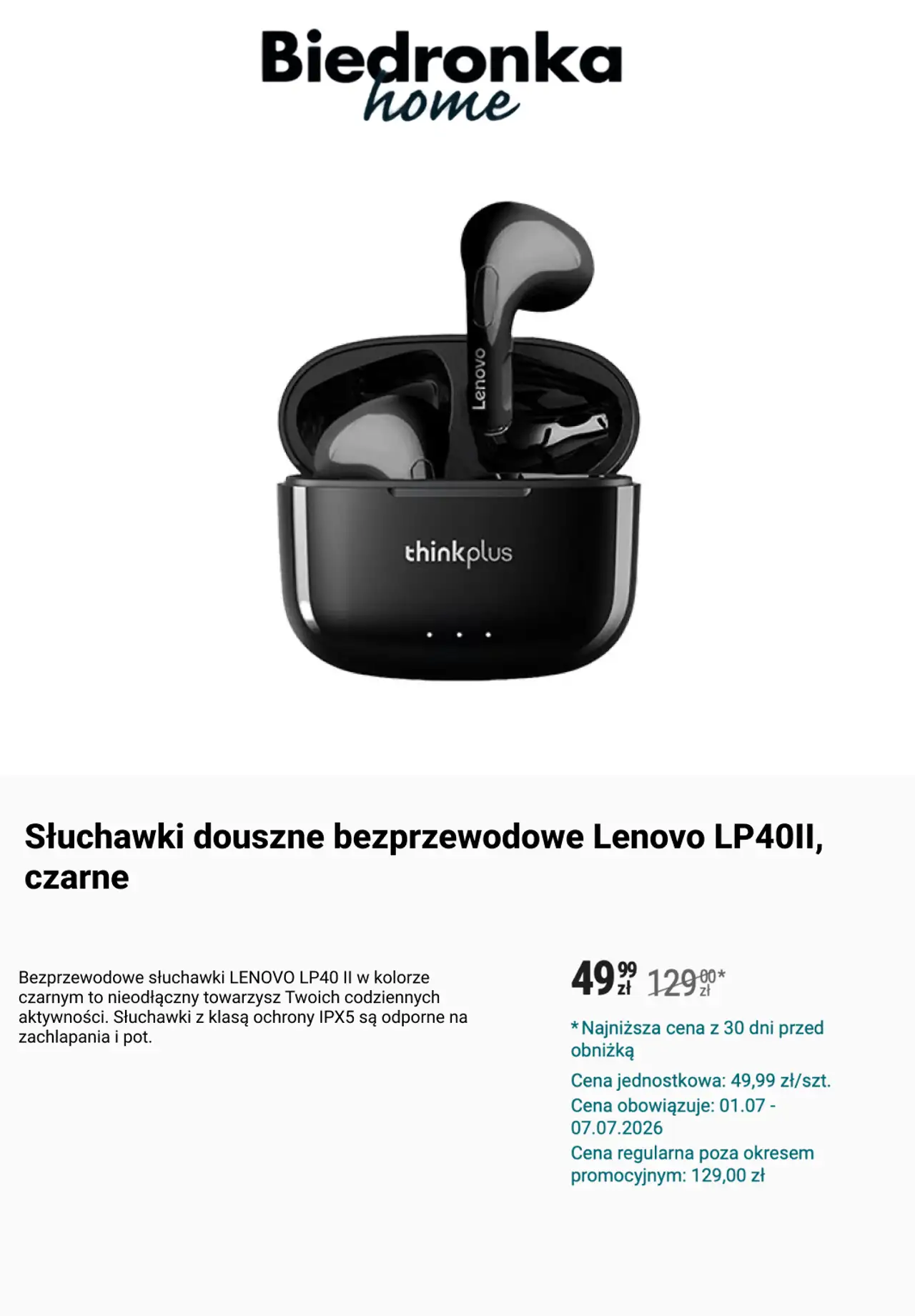 Słuchawki douszne bezprzewodowe Lenovo