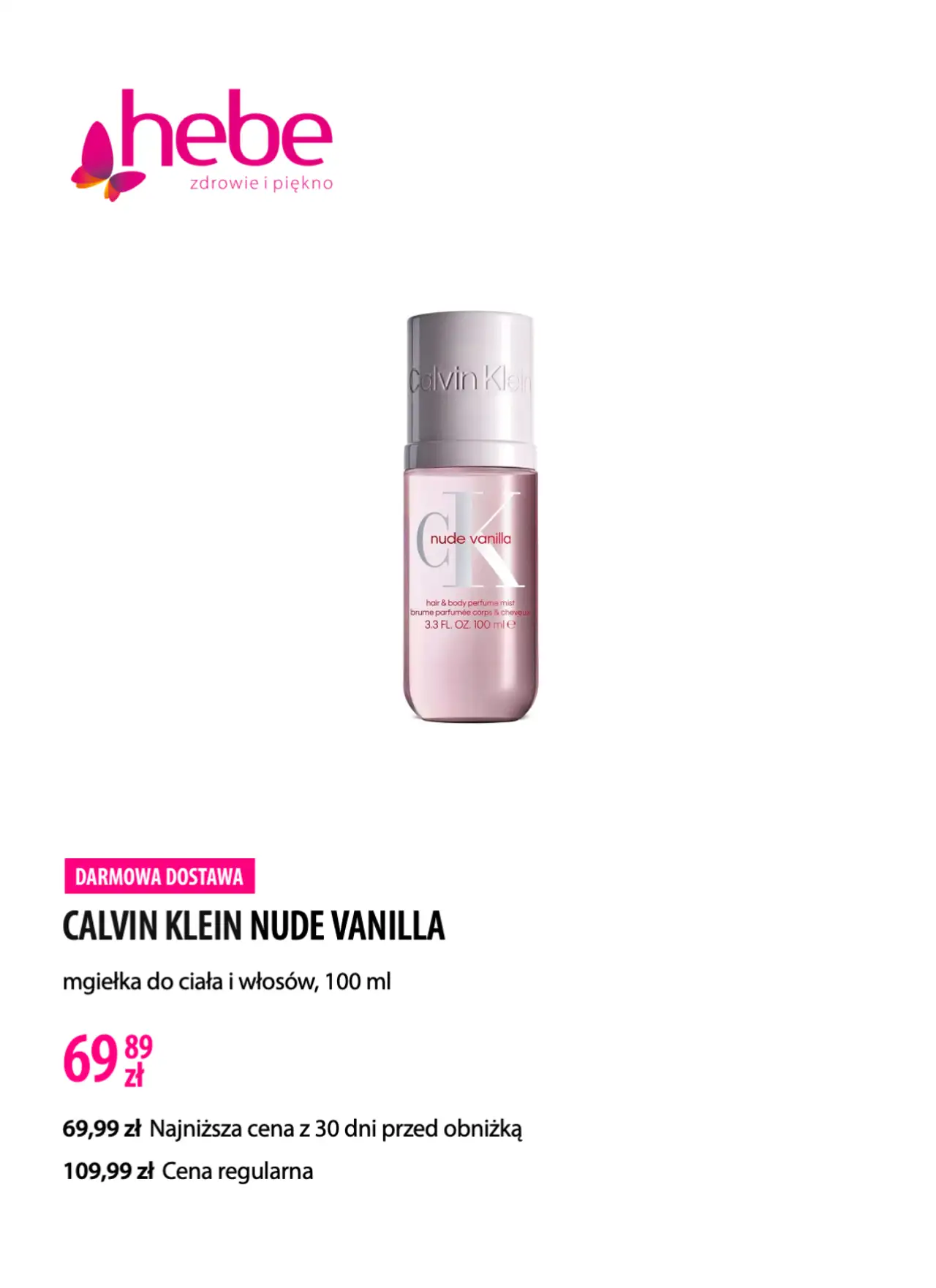 CALVIN KLEIN NUDE VANILLA mgiełka do ciała i włosów, 100 ml