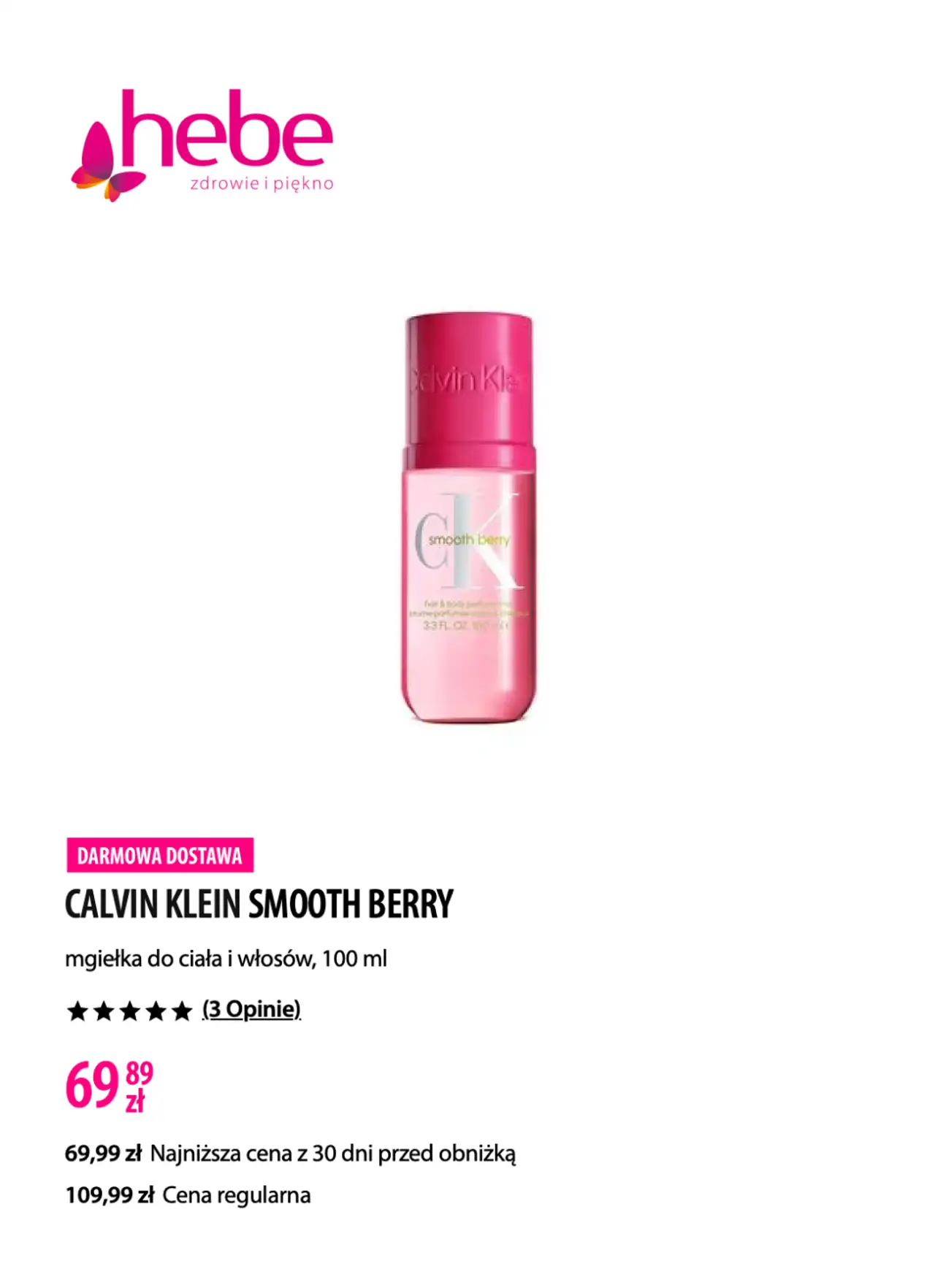 CALVIN KLEIN SMOOTH BERRY mgiełka do ciała i włosów, 100 ml