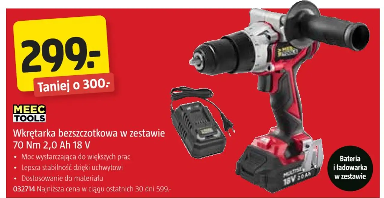 MEEC TOOLS Wkrętarka bezszczotkowa w zestawie 70 Nm 2,0 Ah 18 V