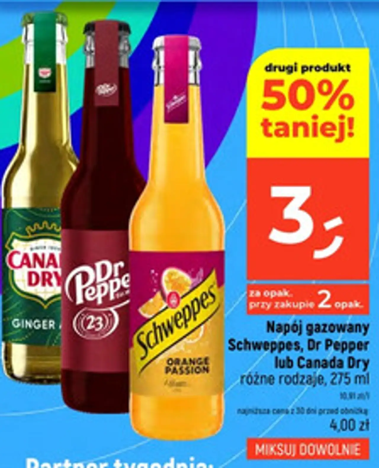 Napój gazowany Schweppes, Dr Pepper lub Canada Dry różne rodzaje, 275 ml