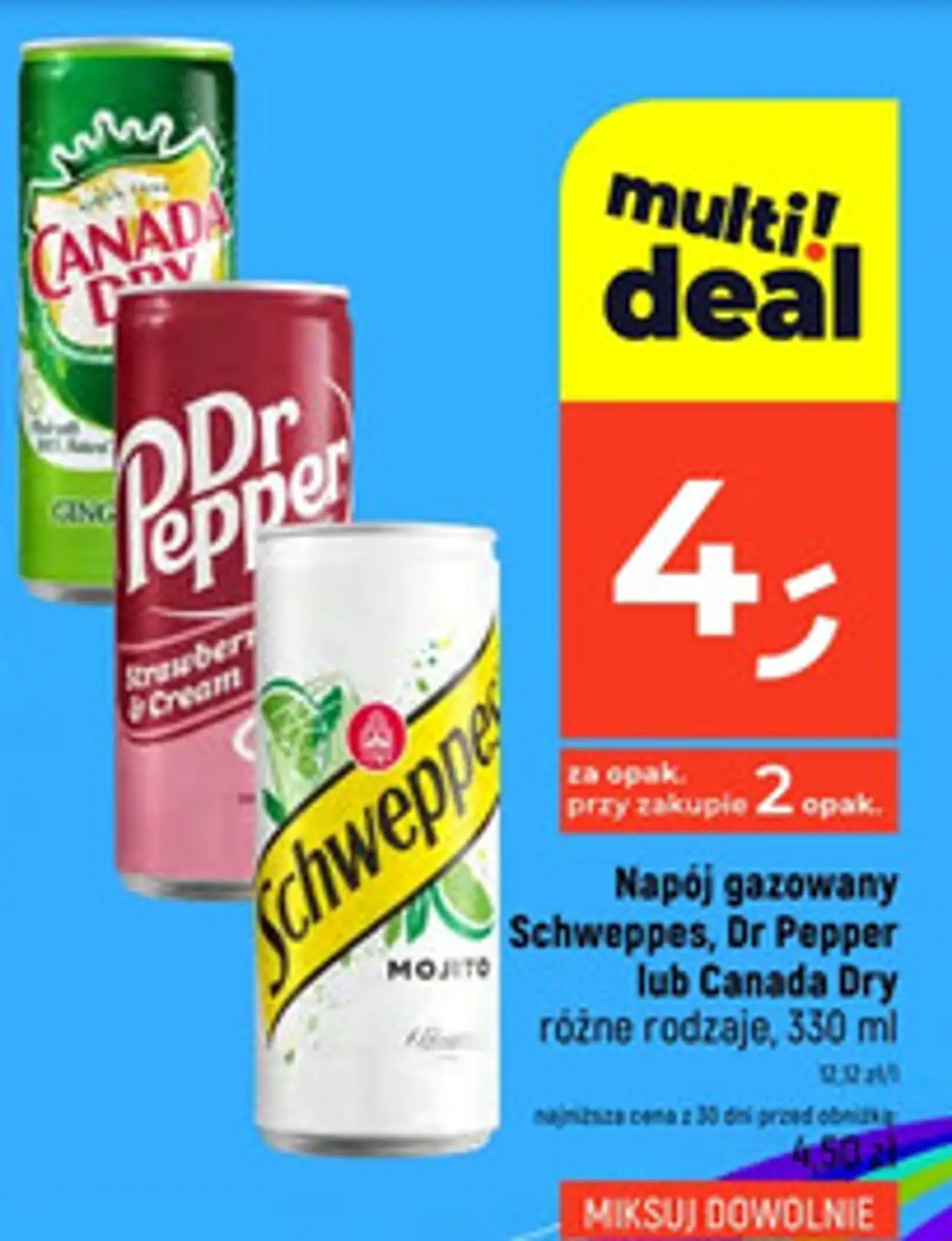 Napój gazowany Schweppes, Dr Pepper lub Canada Dry różne rodzaje, 330 ml
