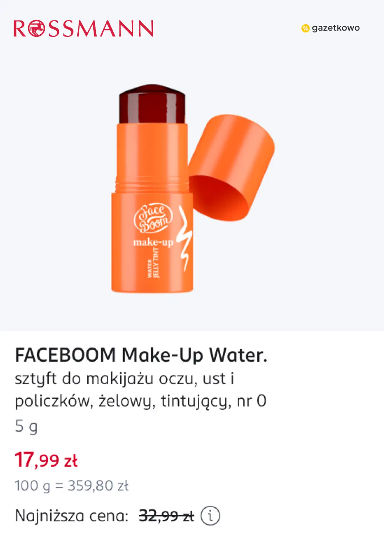 FACEBOOM Make-Up Water. sztyft do makijażu oczu, ust i policzków, żelowy, tintujący, nr 0