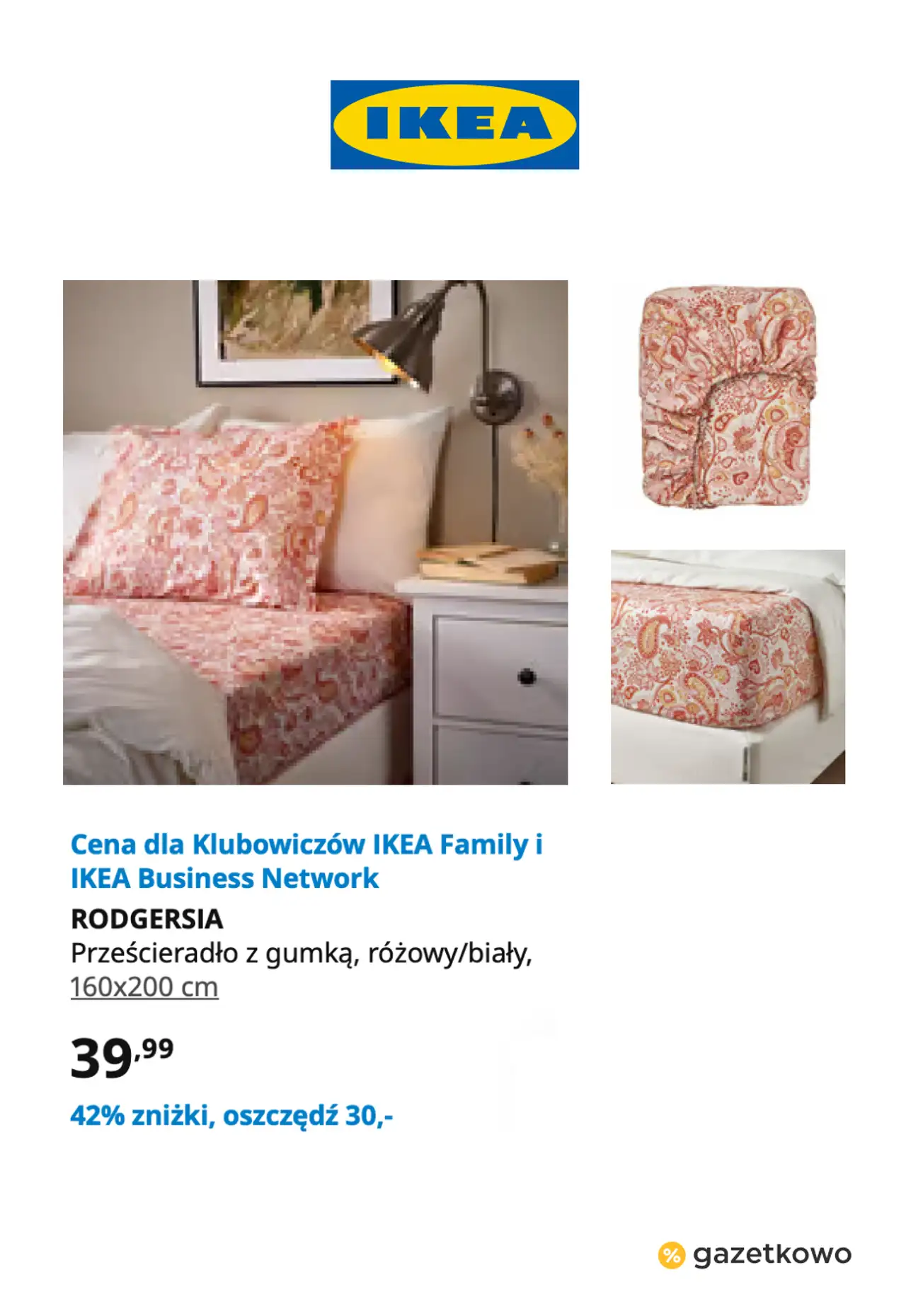 IKEA RODGERSIA Prześcieradło z gumką, różowy/biały, 160x200 cm