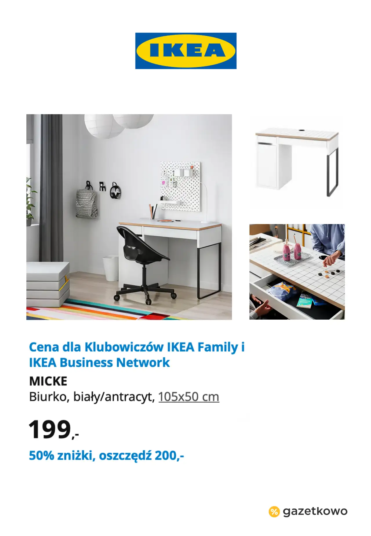 IKEA MICKE Biurko, biały/antracyt, 105x50 cm