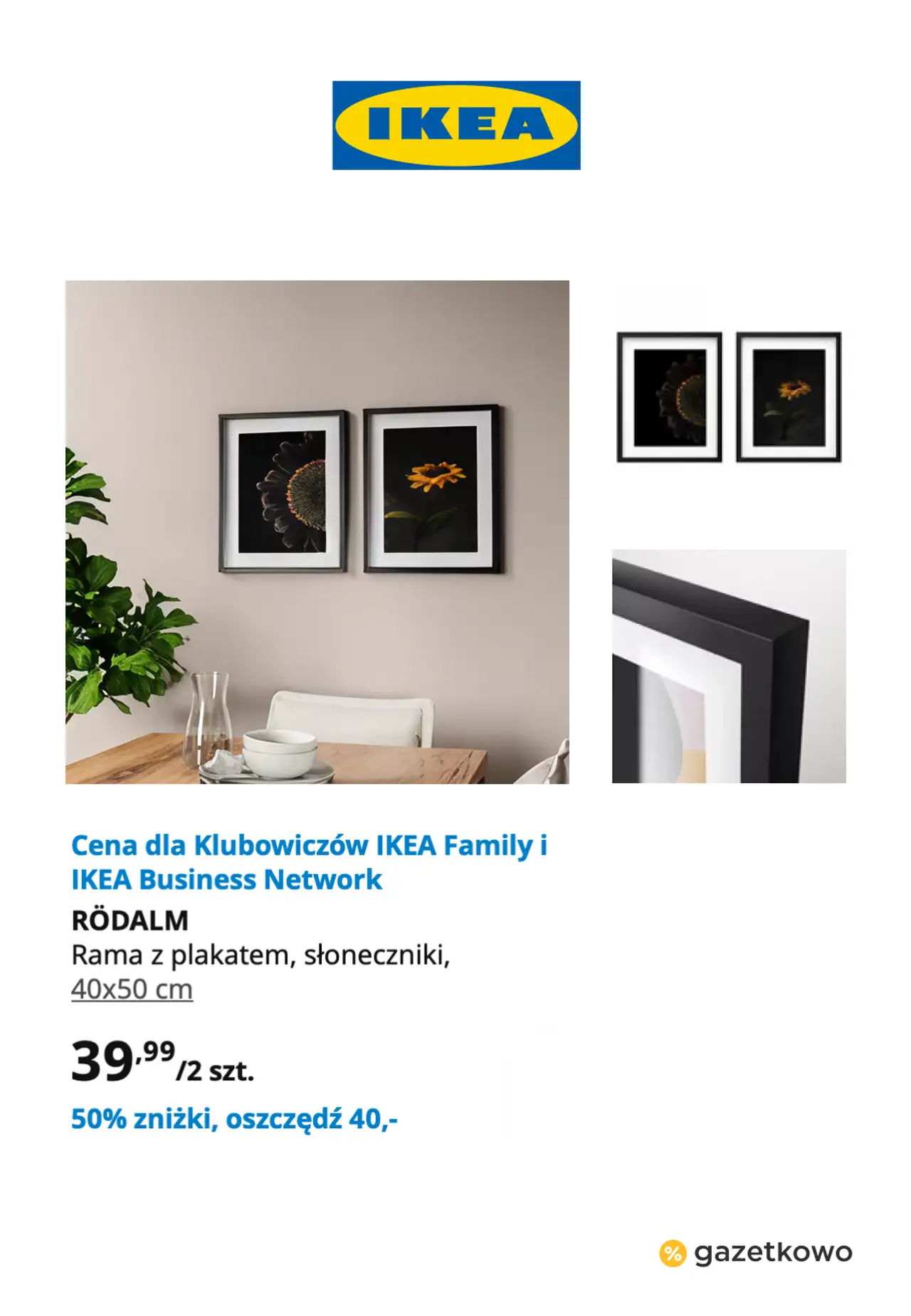 IKEA RÖDALM Rama z plakatem, słoneczniki, 40x50 cm