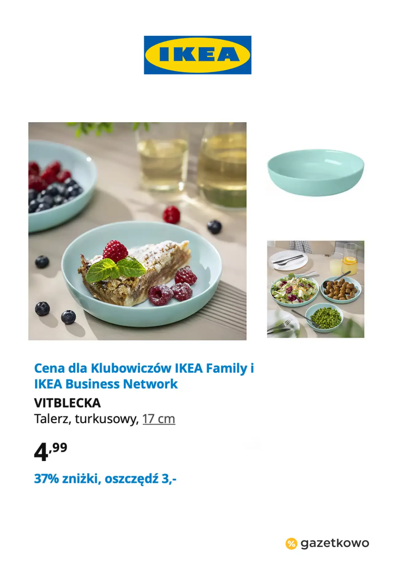 IKEA VITBLECKA Talerz, turkusowy, 17 cm