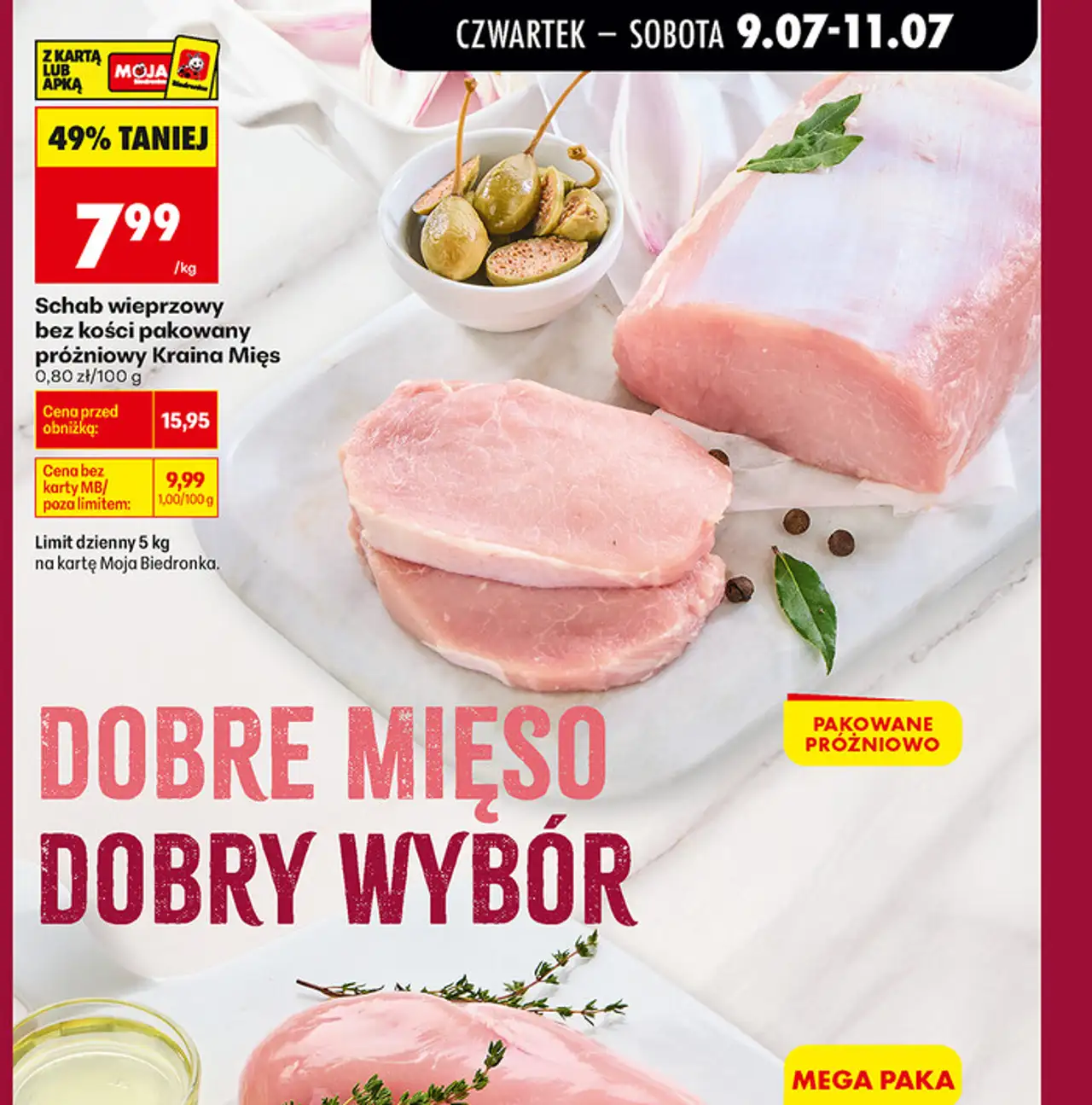 Schab wieprzowy bez kości pakowany próżniowo Kraina Mięs