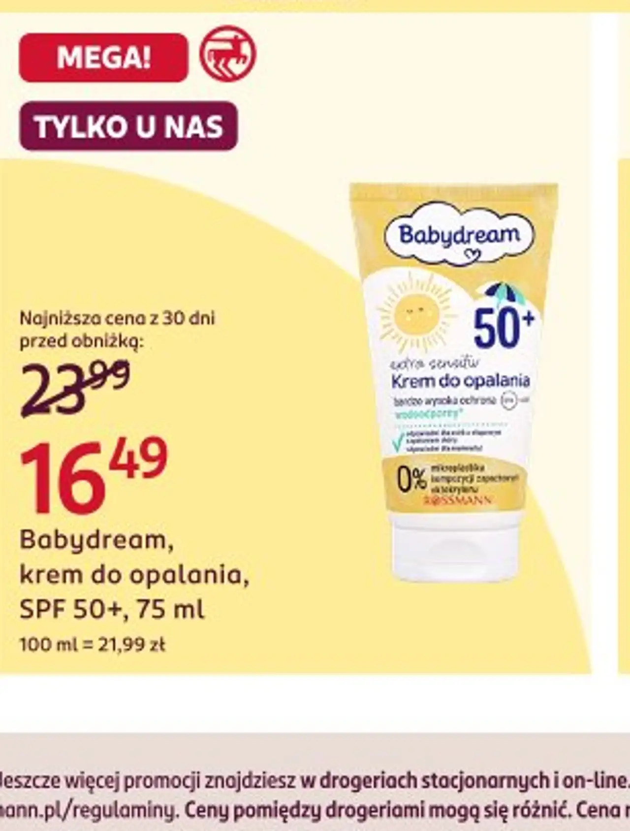 Babydream, krem do opalania, SPF 50+, 75 ml