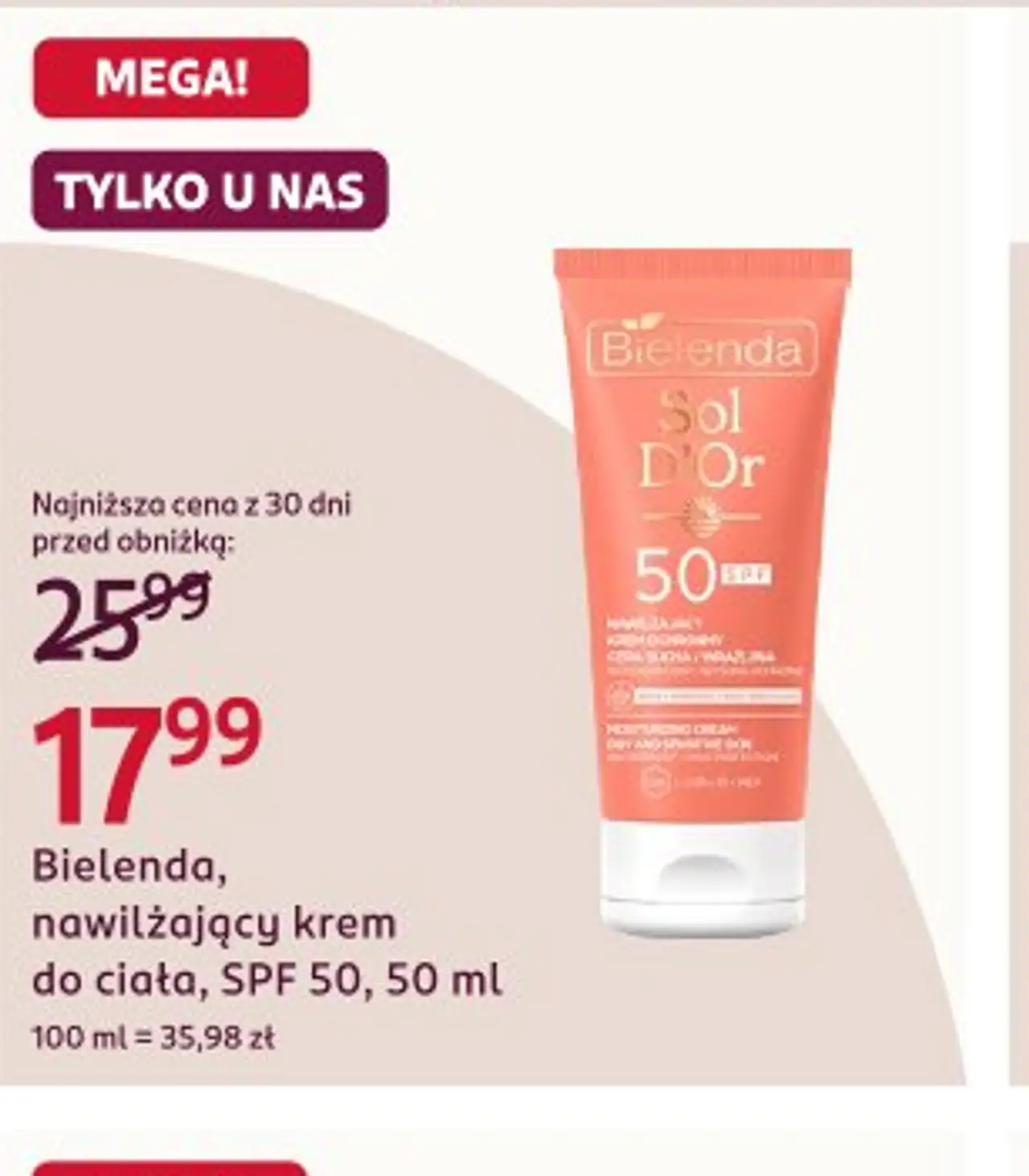 Bielenda, nawilżający krem do ciała, SPF 50