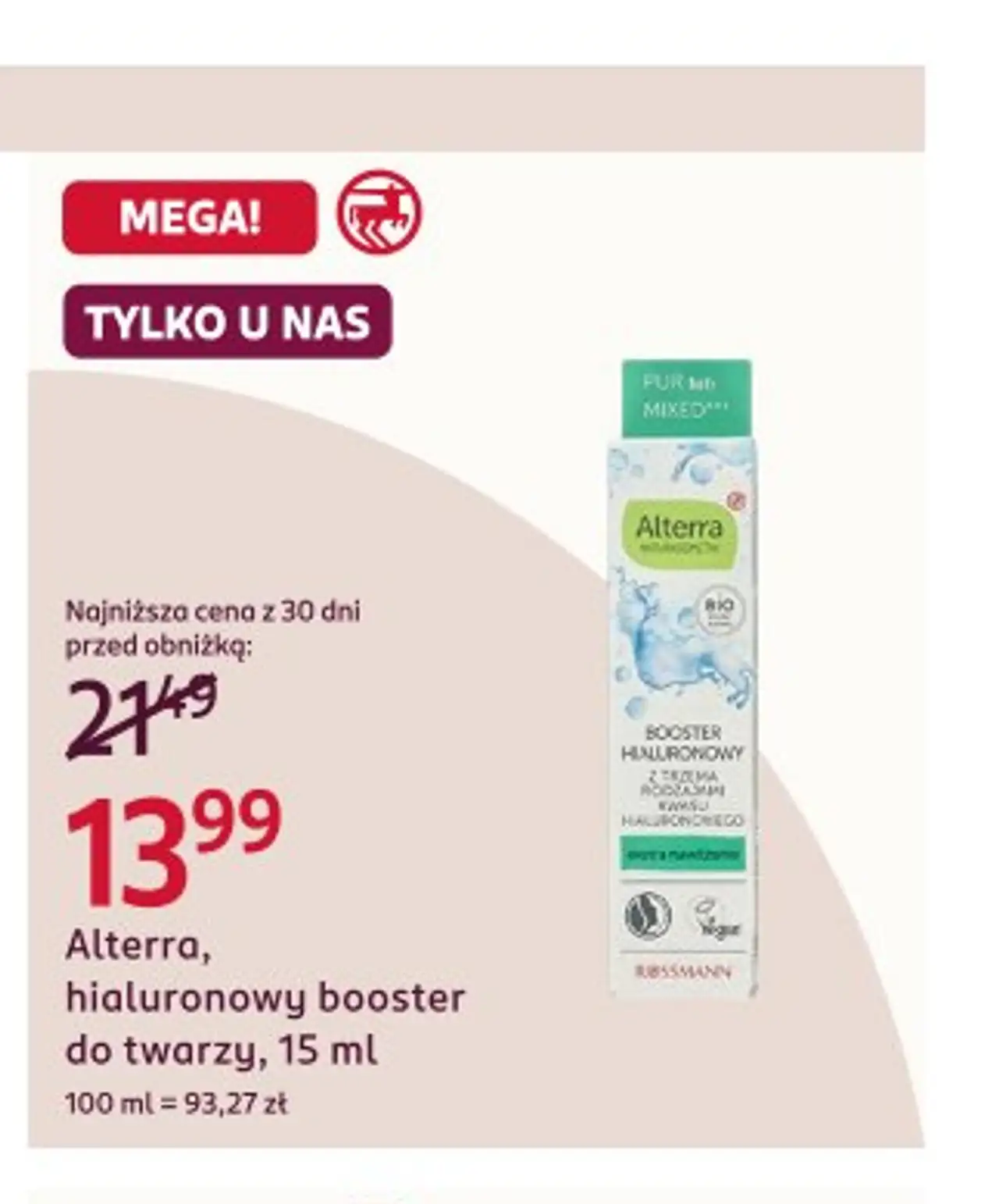 Alterra, hialuronowy booster do twarzy, 15 ml