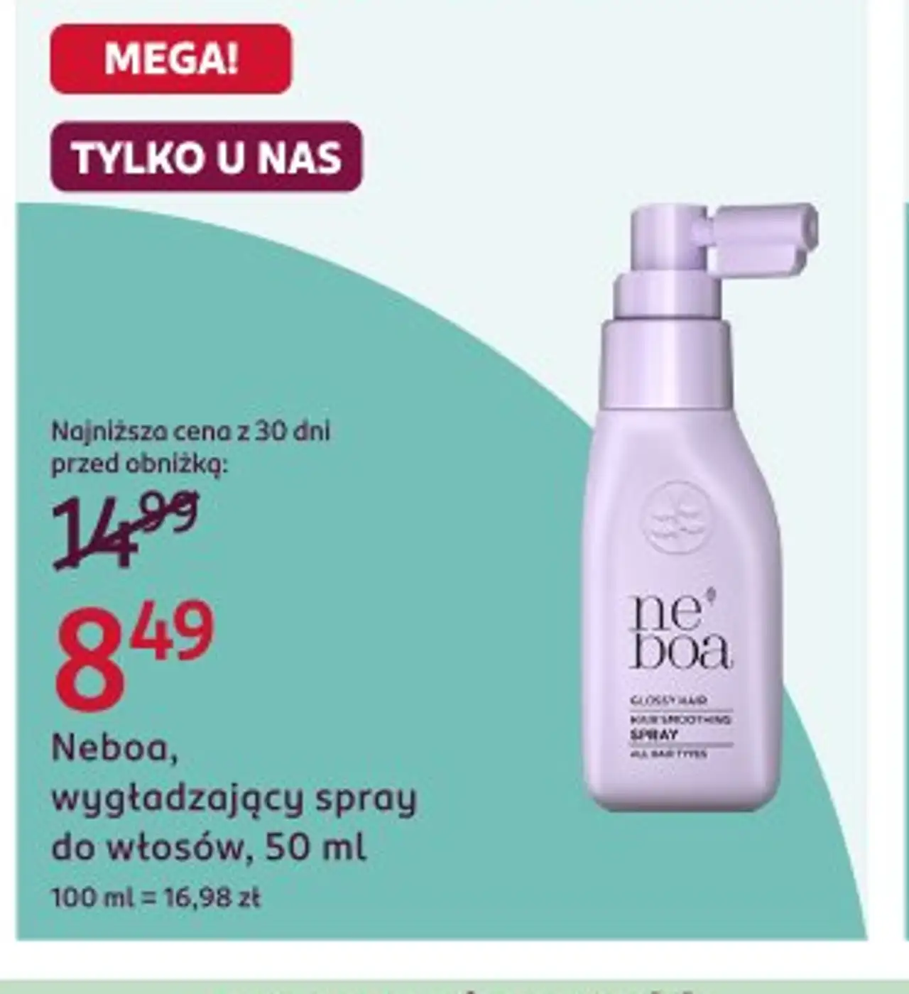 Neboa, wygładzający spray do włosów, 50 ml