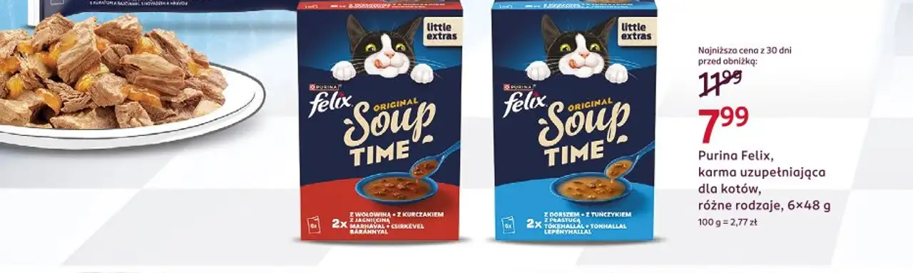 Purina Felix, karma uzupełniająca dla kotów, różne rodzaje