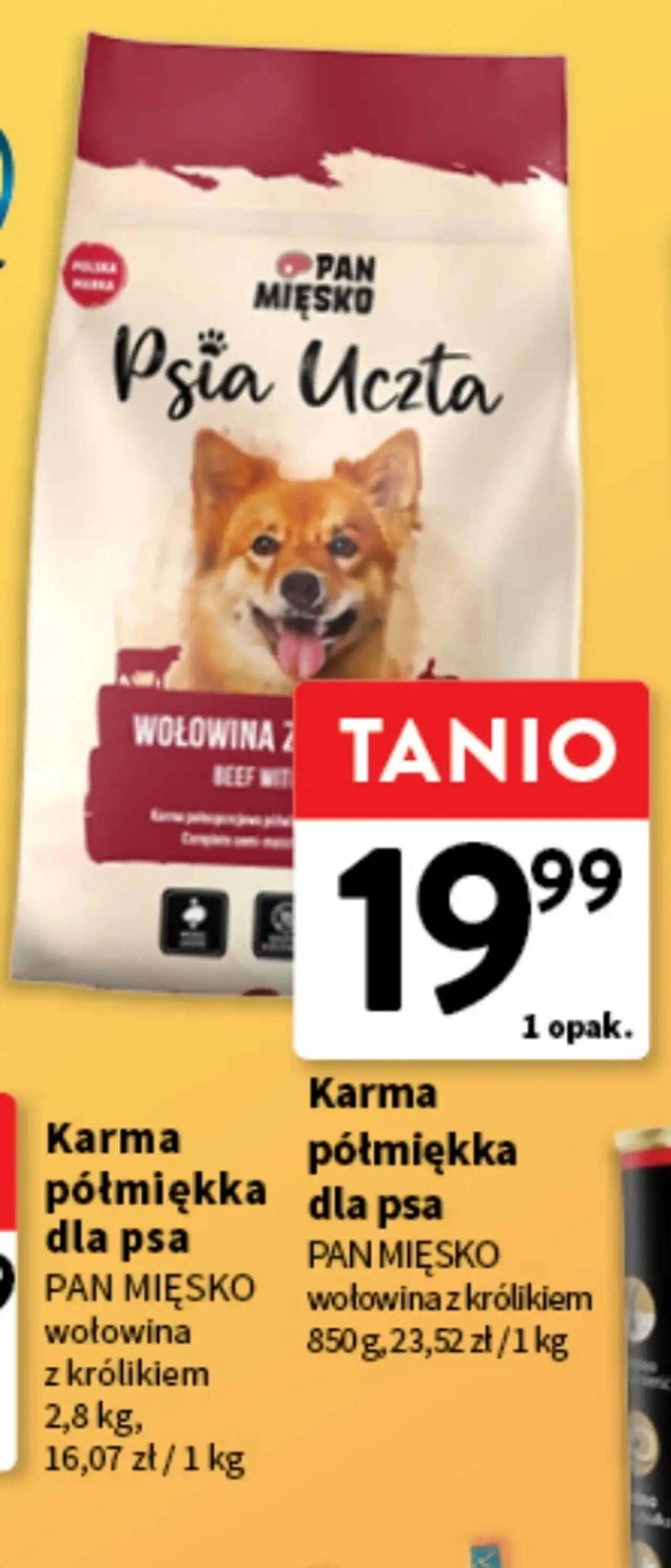 Pan Mięsko Psia Uczta Karma półmiękka dla psa wołowina z królikiem 850 g