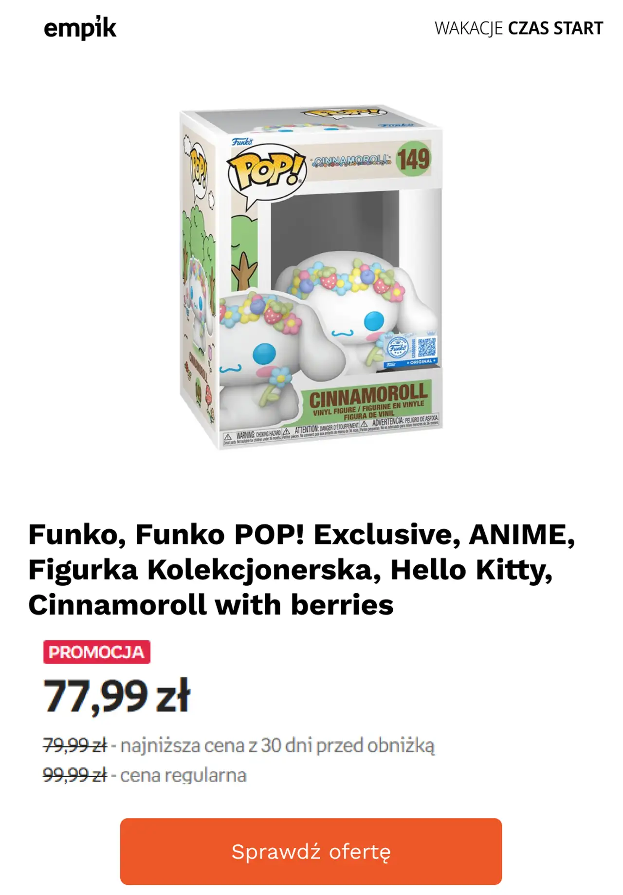 Funko, Funko POP! Exclusive, ANIME, Figurka Kolekcjonerska, Hello Kitty, Cinnamoroll with berries
