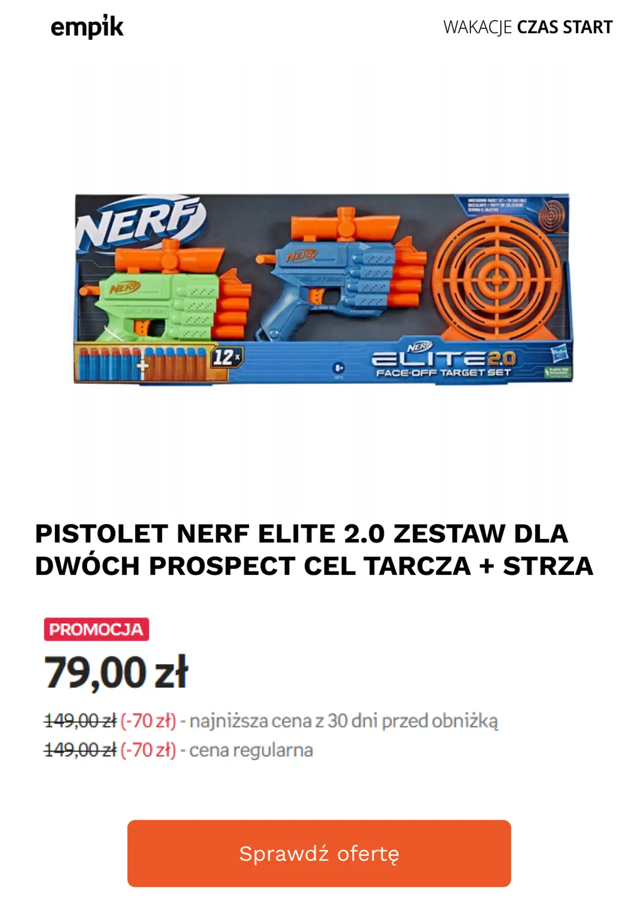 PISTOLET NERF ELITE 2.0 ZESTAW DLA DWÓCH PROSPECT CEL TARCZA + STRZA