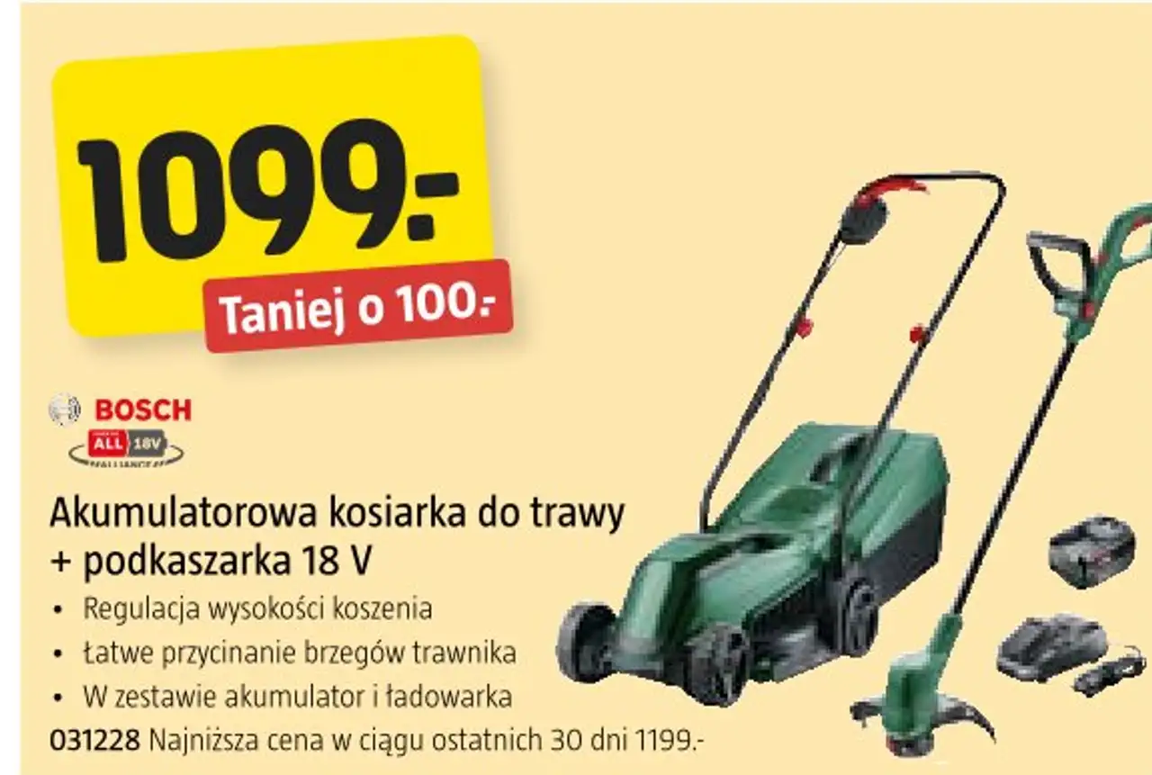 Bosch Akumulatorowa kosiarka do trawy + podkaszarka 18 V