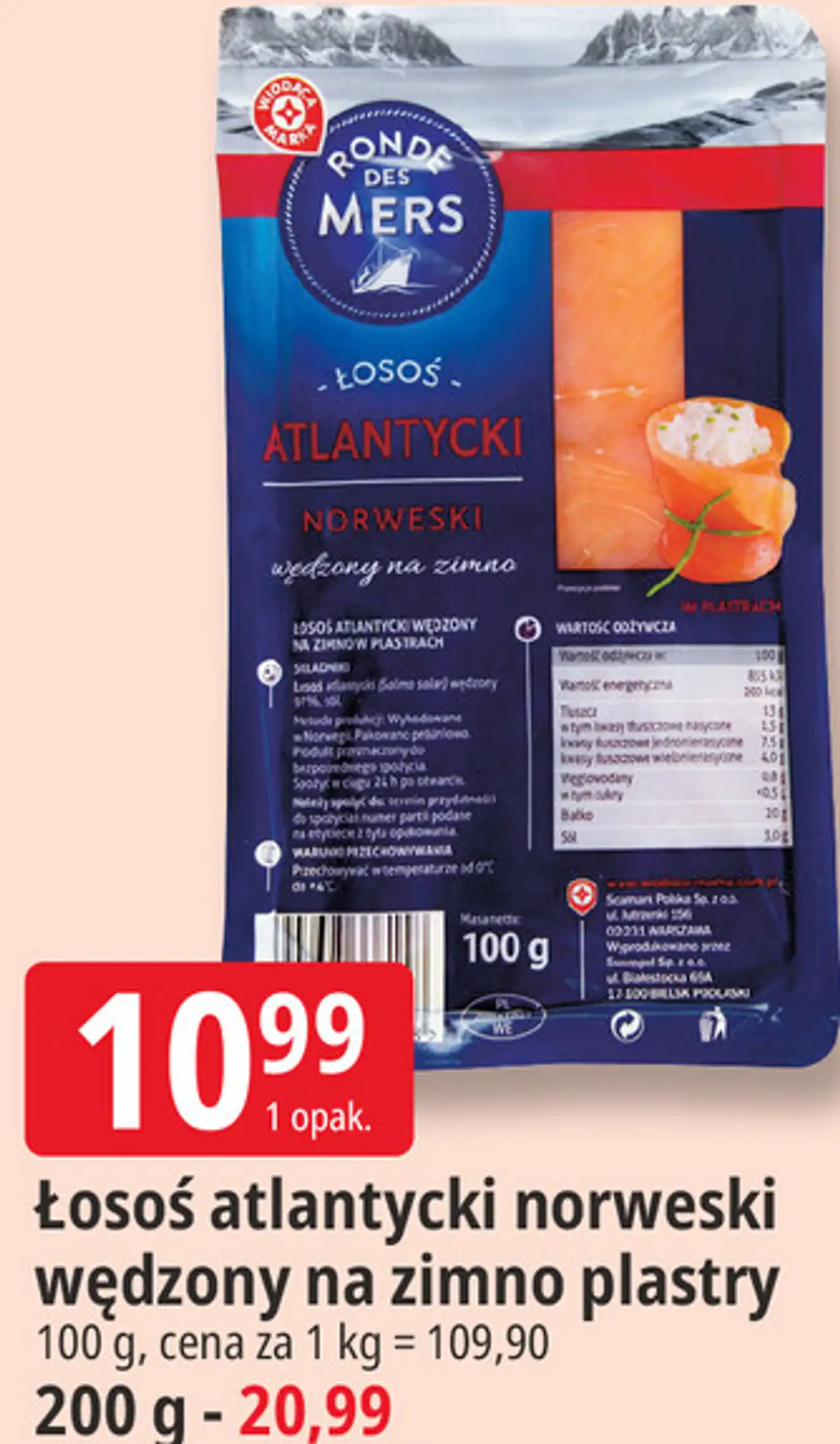 Łosoś atlantycki norweski wędzony na zimno plastry Ronde des Mers
