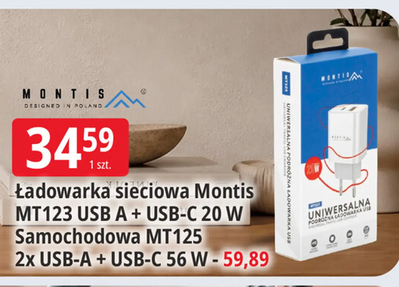 Ładowarka sieciowa Montis MT123 USB A + USB-C
